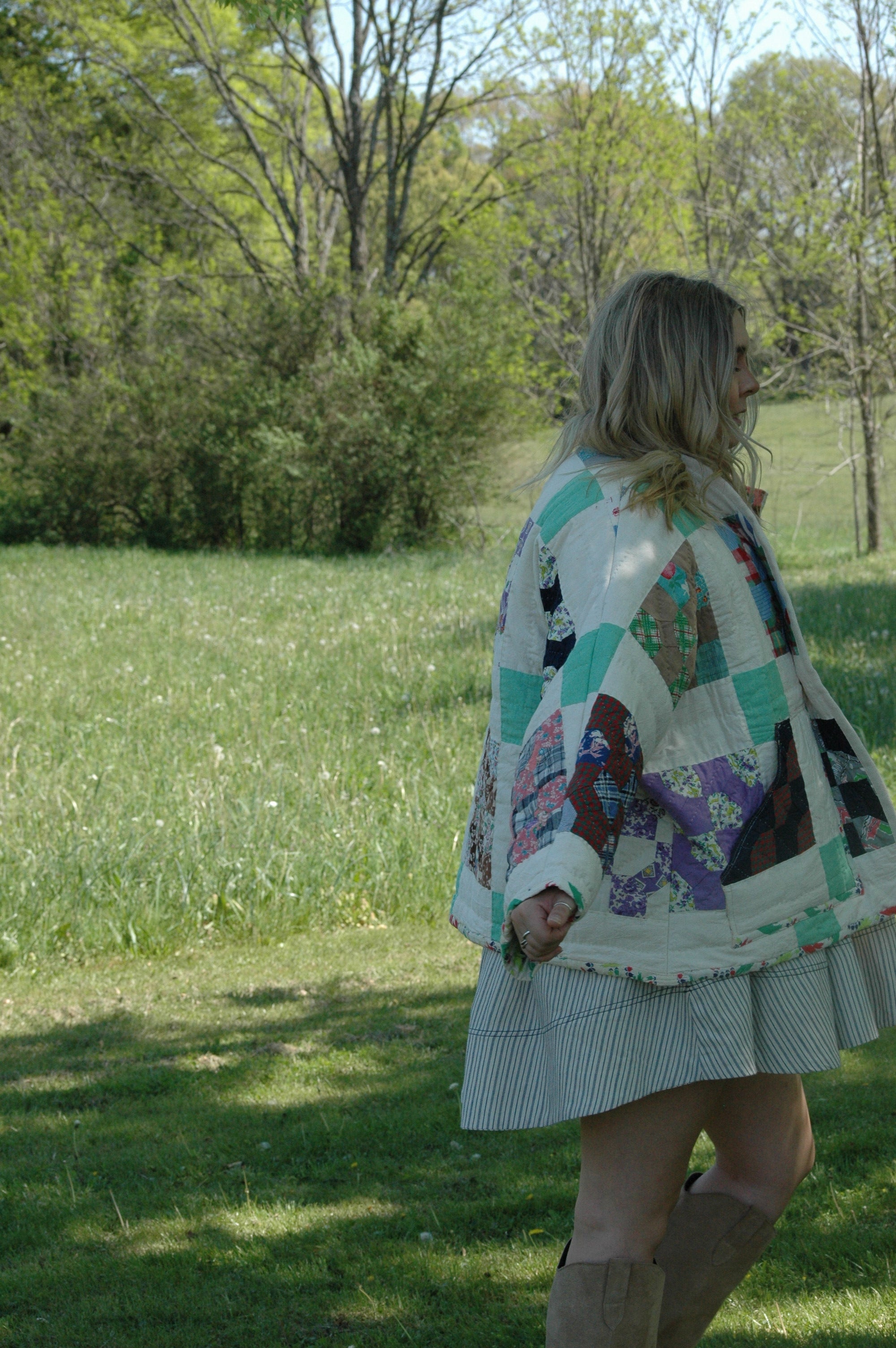 Vintage Block Bowtie Quilted Jacket with Pockets