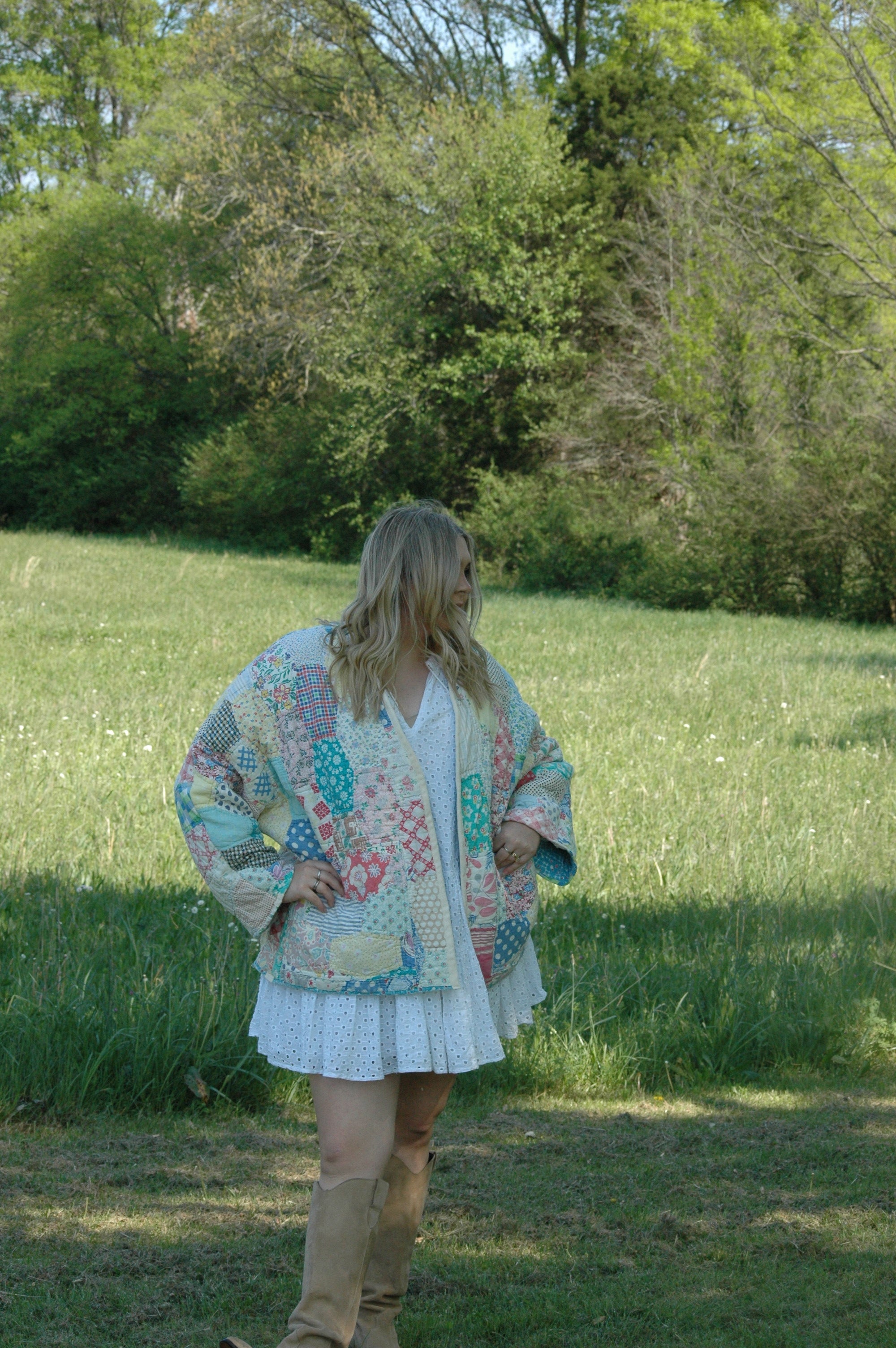 Vintage Feed Sack Multi Color Quilted Jacket with Pockets