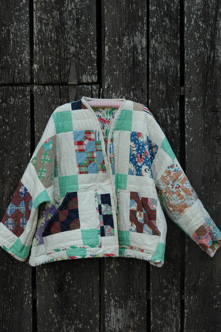 Vintage Block Bowtie Quilted Jacket with Pockets