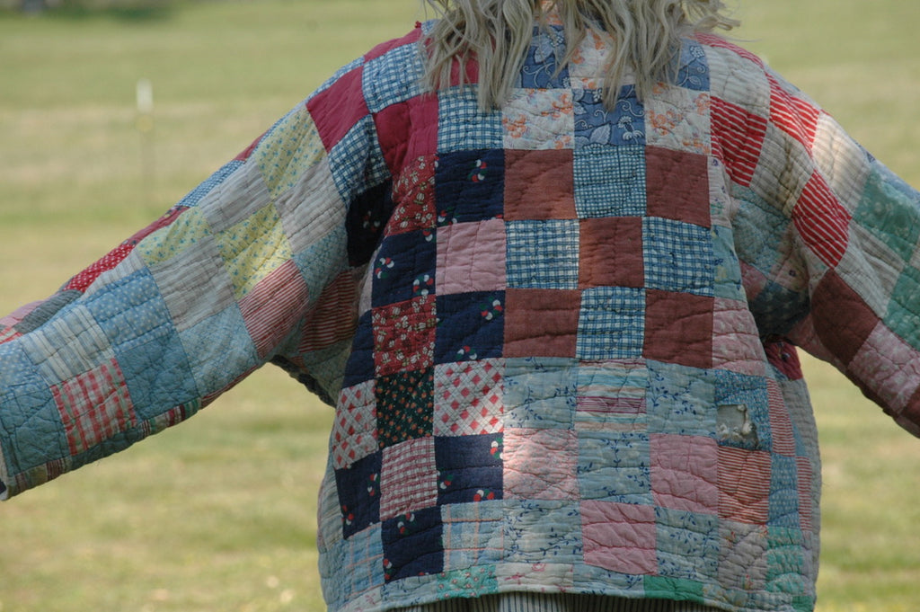 Vintage 1930s Feed Sack Quilted Jacket with Pockets