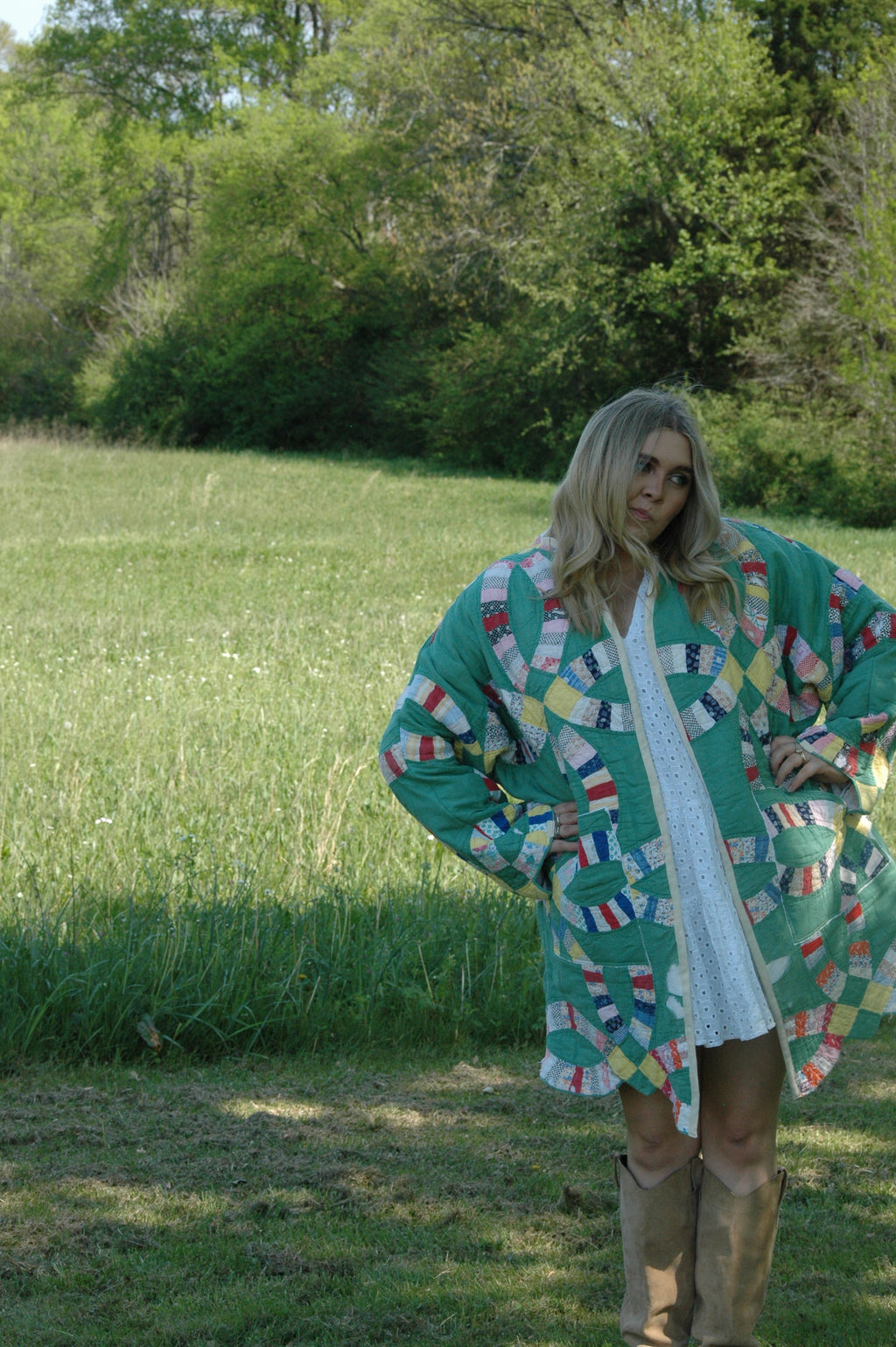 Vintage Green Wedding Ring Quilted Jacket with Pockets