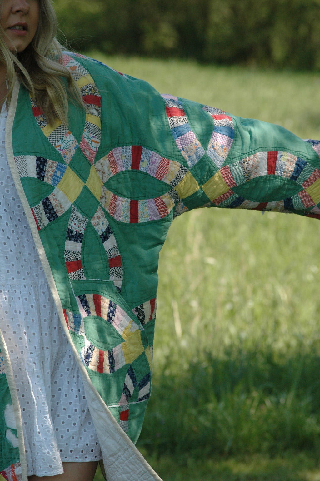 Vintage Green Wedding Ring Quilted Jacket with Pockets