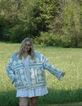 Vintage Blue and Cream Quilted Jacket with Pockets
