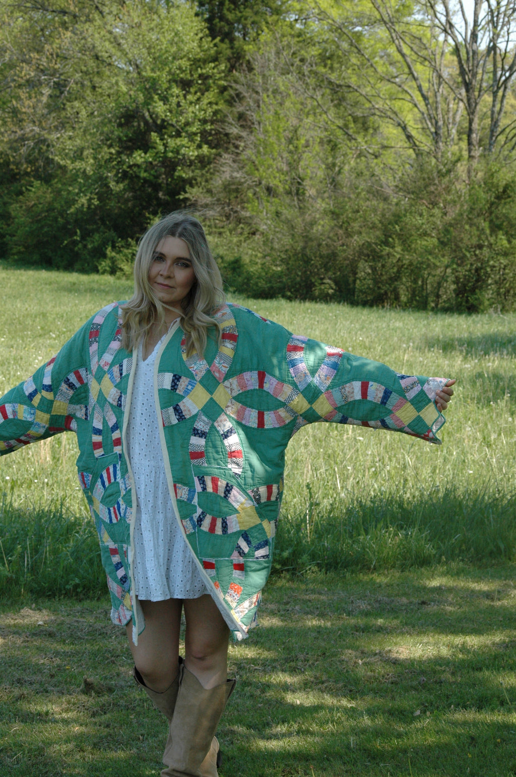 Vintage Green Wedding Ring Quilted Jacket with Pockets