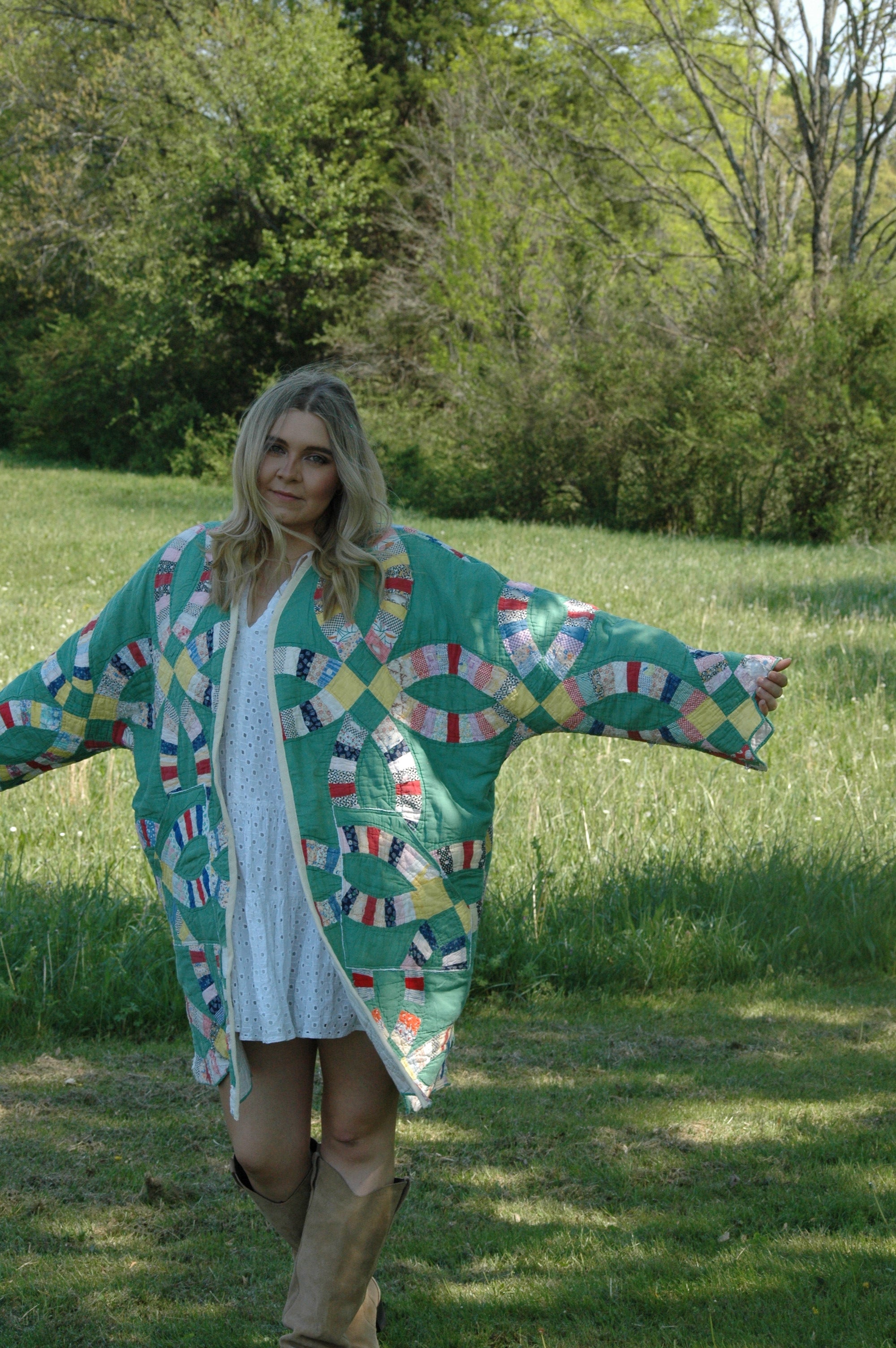 Vintage Green Wedding Ring Quilted Jacket with Pockets