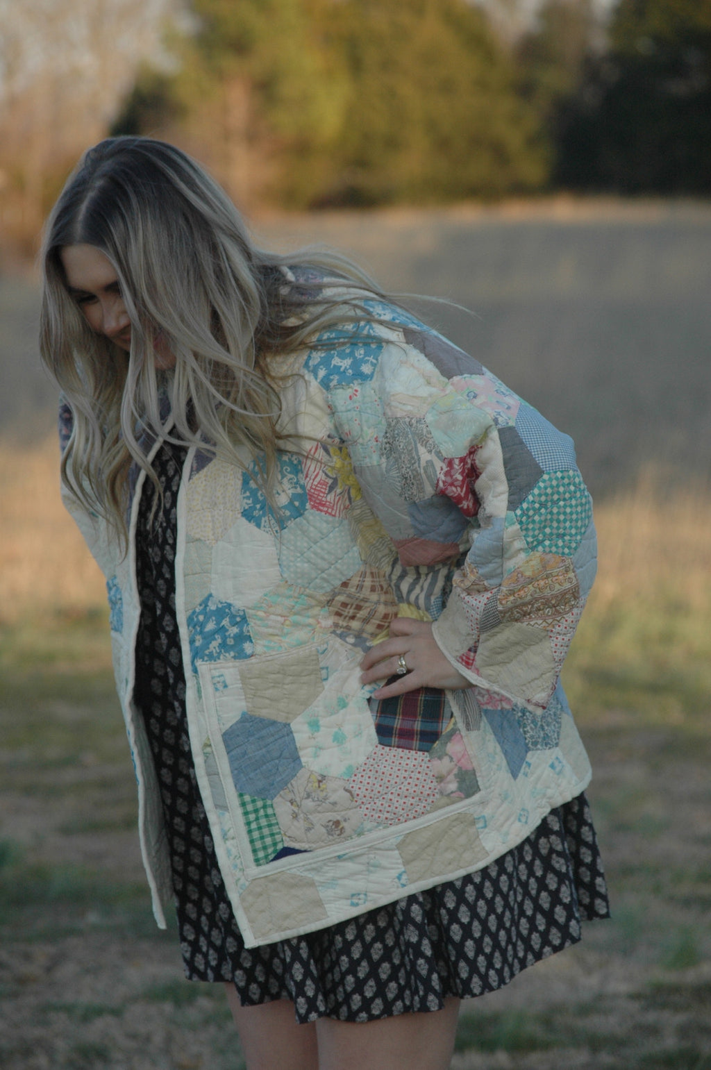Vintage Hexagon Medallion Quilt Jacket