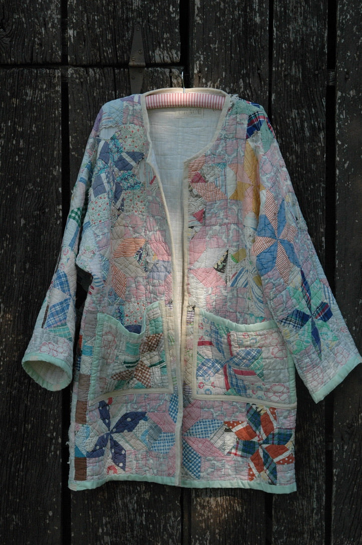 Vintage Patchwork Long Quilted Jacket with Pockets