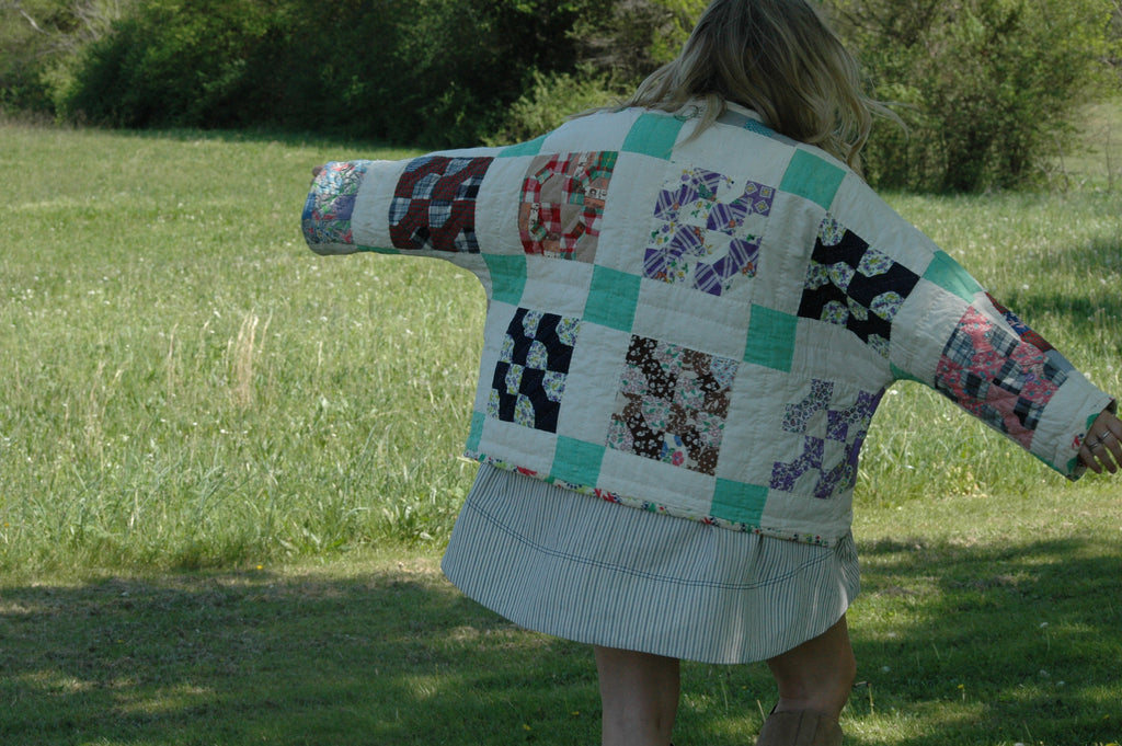 Vintage Block Bowtie Quilted Jacket with Pockets