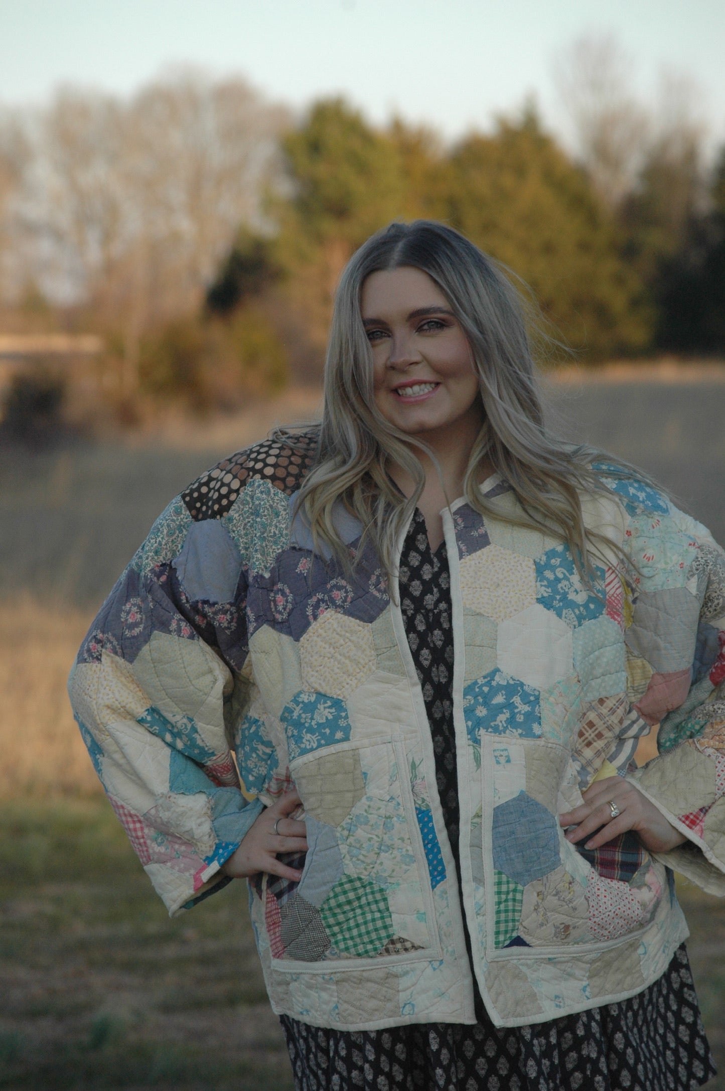 Vintage Hexagon Medallion Quilt Jacket