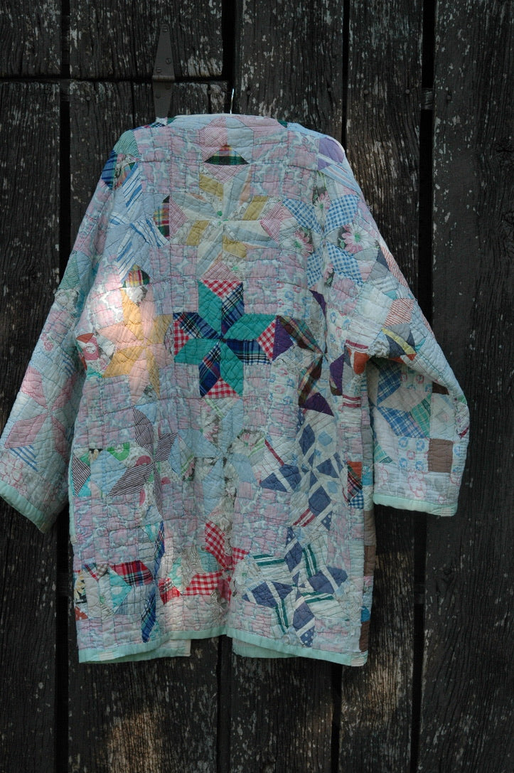 Vintage Patchwork Long Quilted Jacket with Pockets