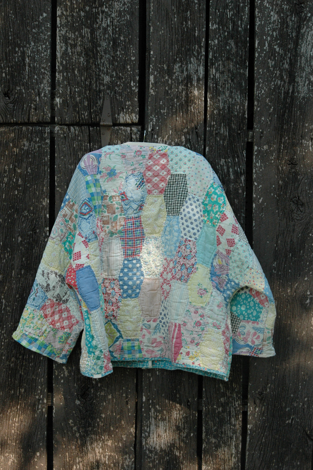 Vintage Feed Sack Multi Color Quilted Jacket with Pockets