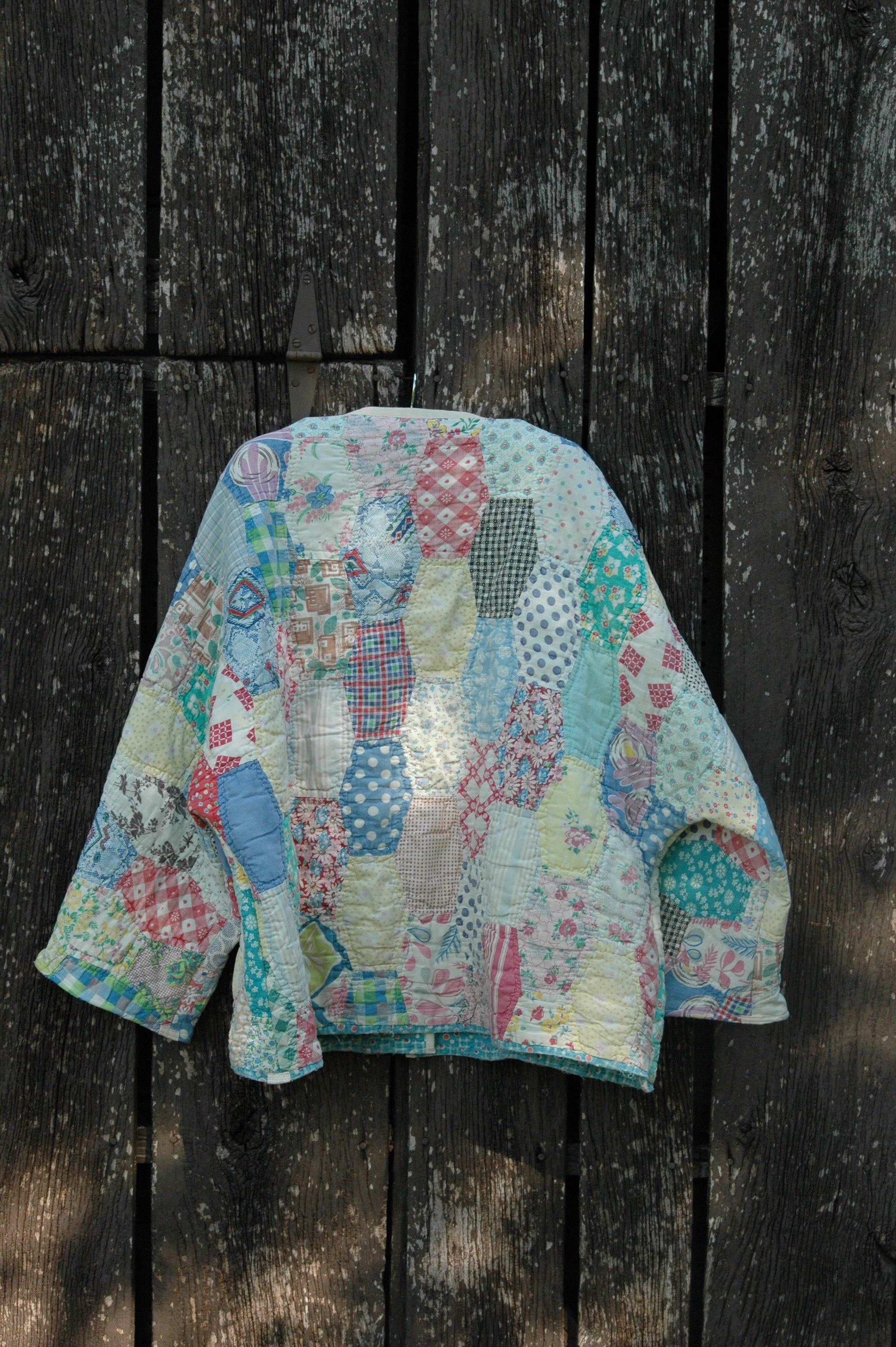 Vintage Feed Sack Multi Color Quilted Jacket with Pockets