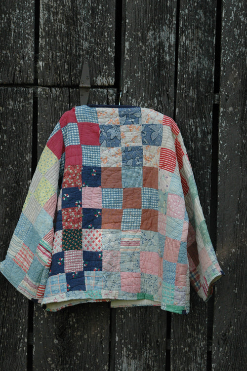 Vintage 1930s Feed Sack Quilted Jacket with Pockets