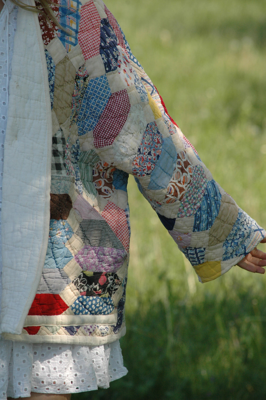 Vintage Patchwork Feed Sack Quilted Jacket with Pockets