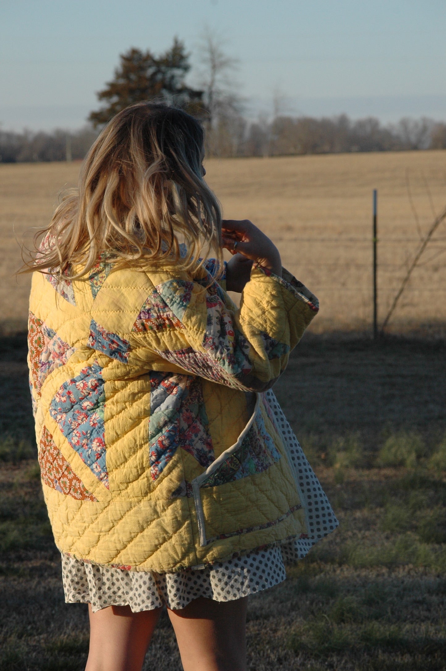 Vintage Yellow X-in-Square Quilt Jacket