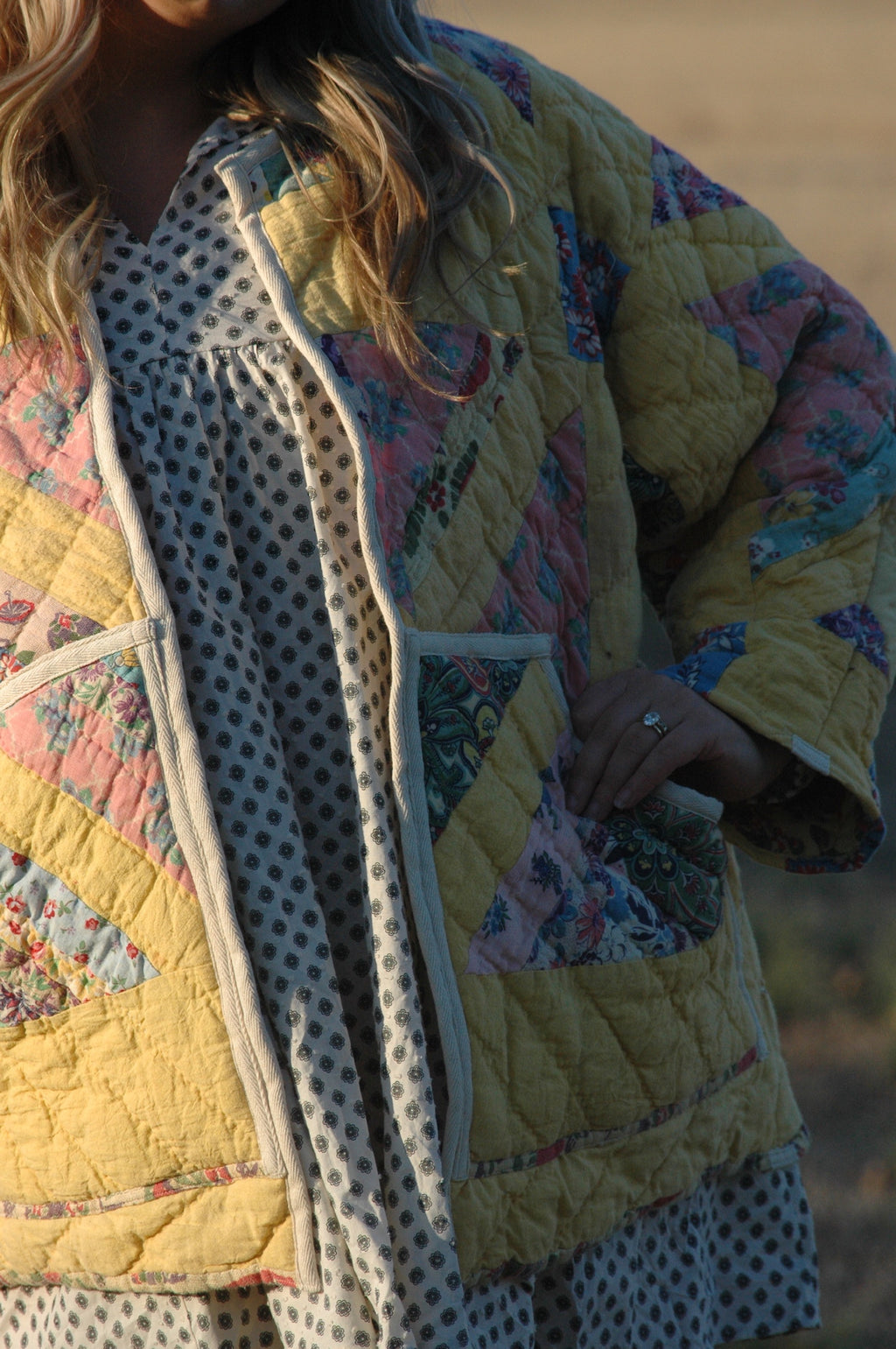 Vintage Yellow X-in-Square Quilt Jacket