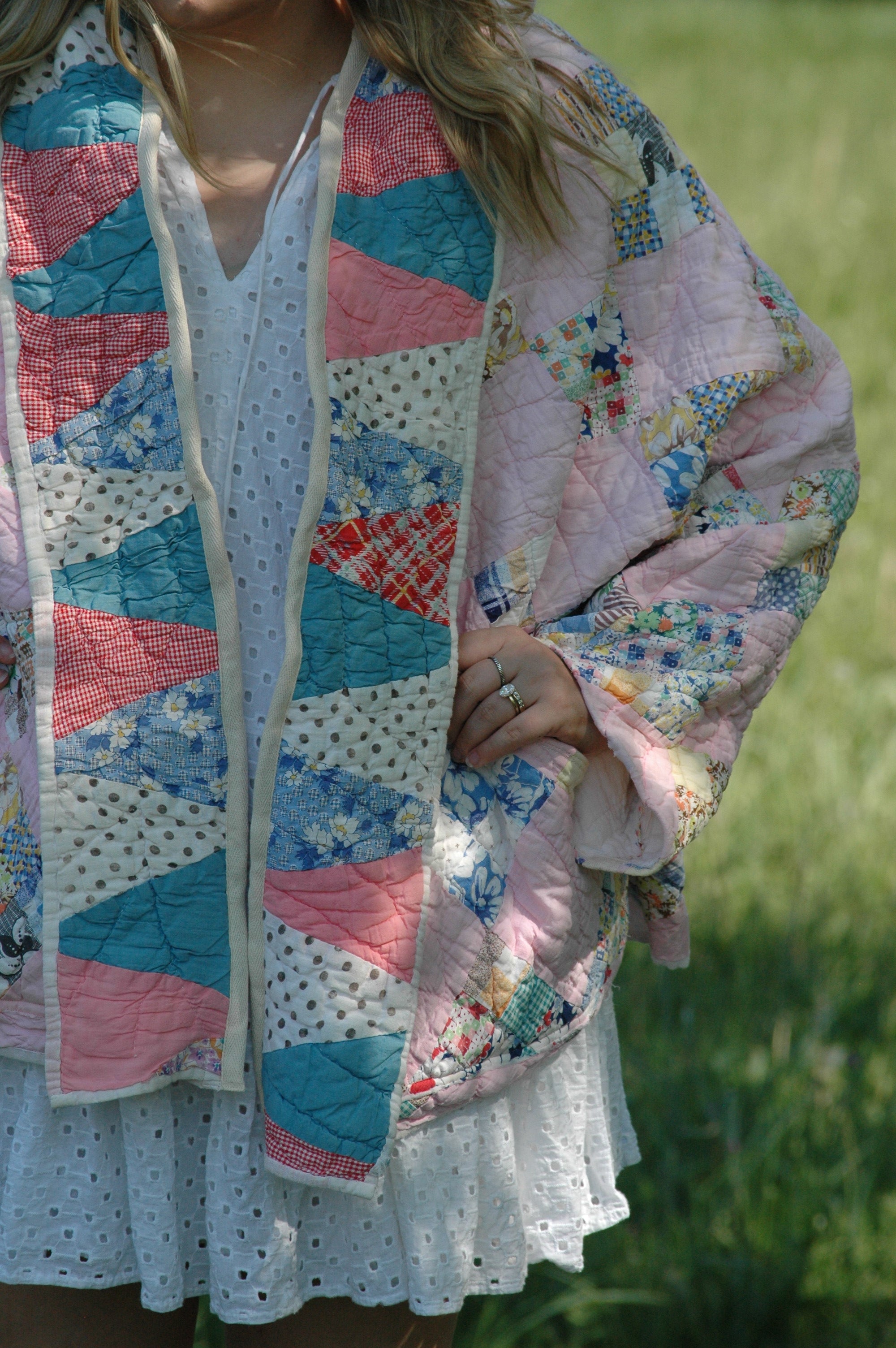 Vintage Pink Patchwork Quilted Jacket with Pockets & Collar