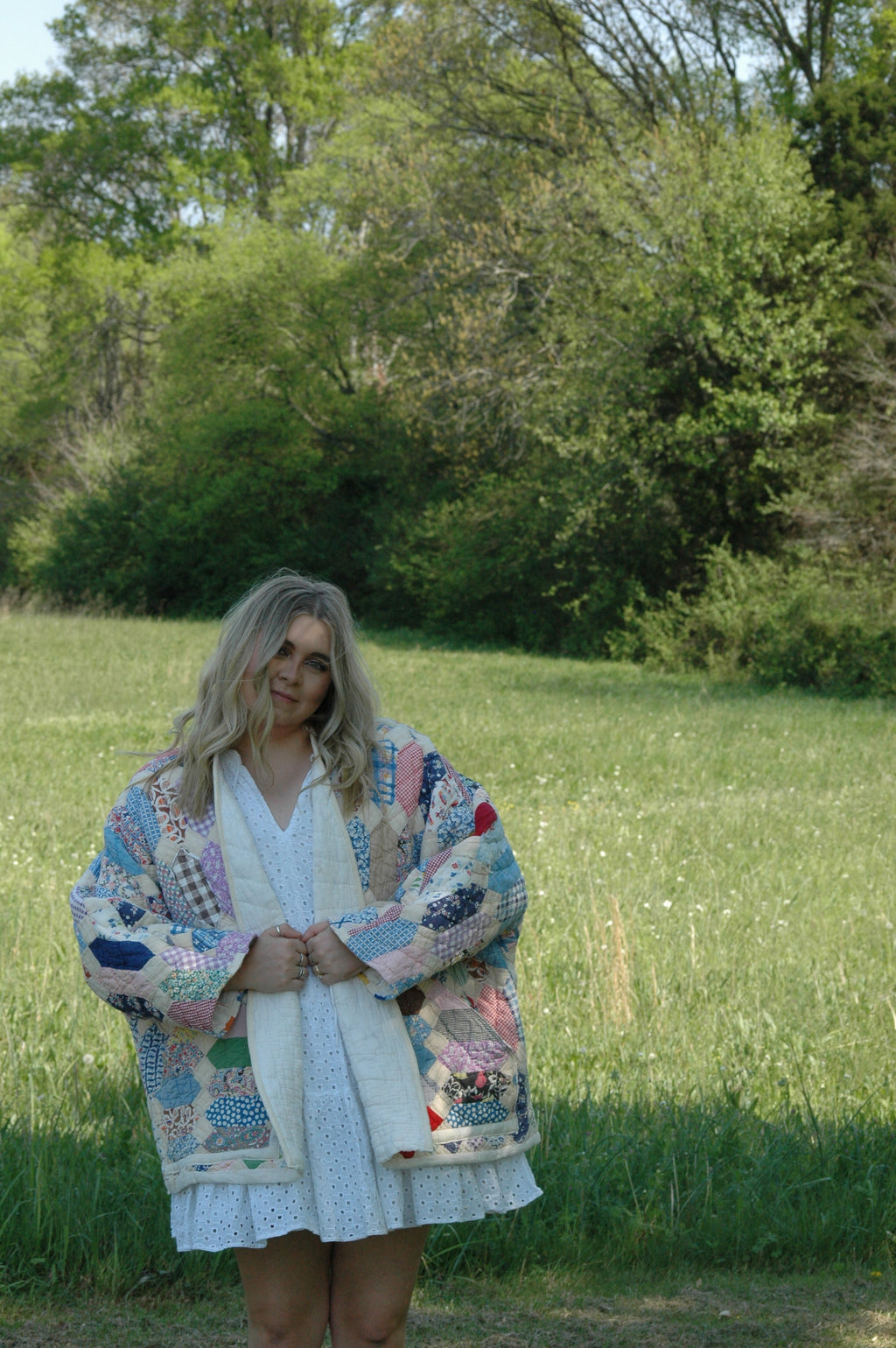 Vintage Patchwork Feed Sack Quilted Jacket with Pockets