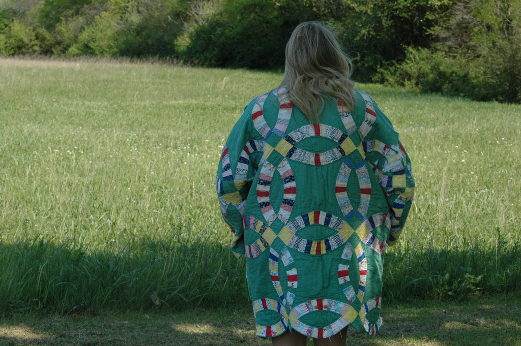 Vintage Green Wedding Ring Quilted Jacket with Pockets