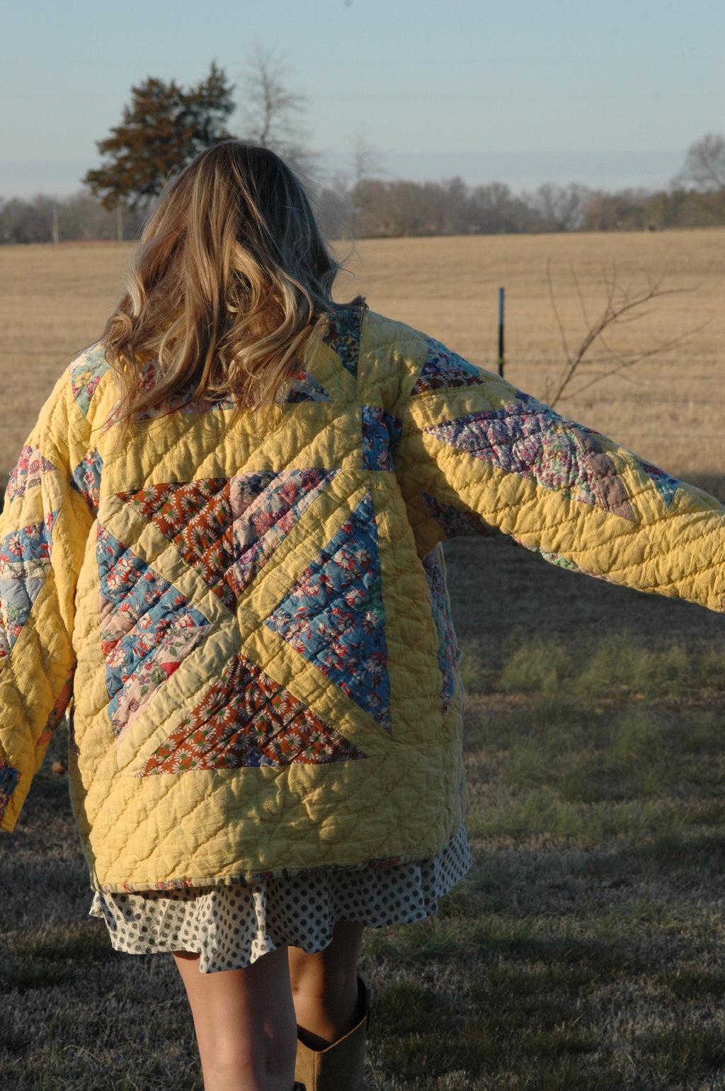 Vintage Yellow X-in-Square Quilt Jacket