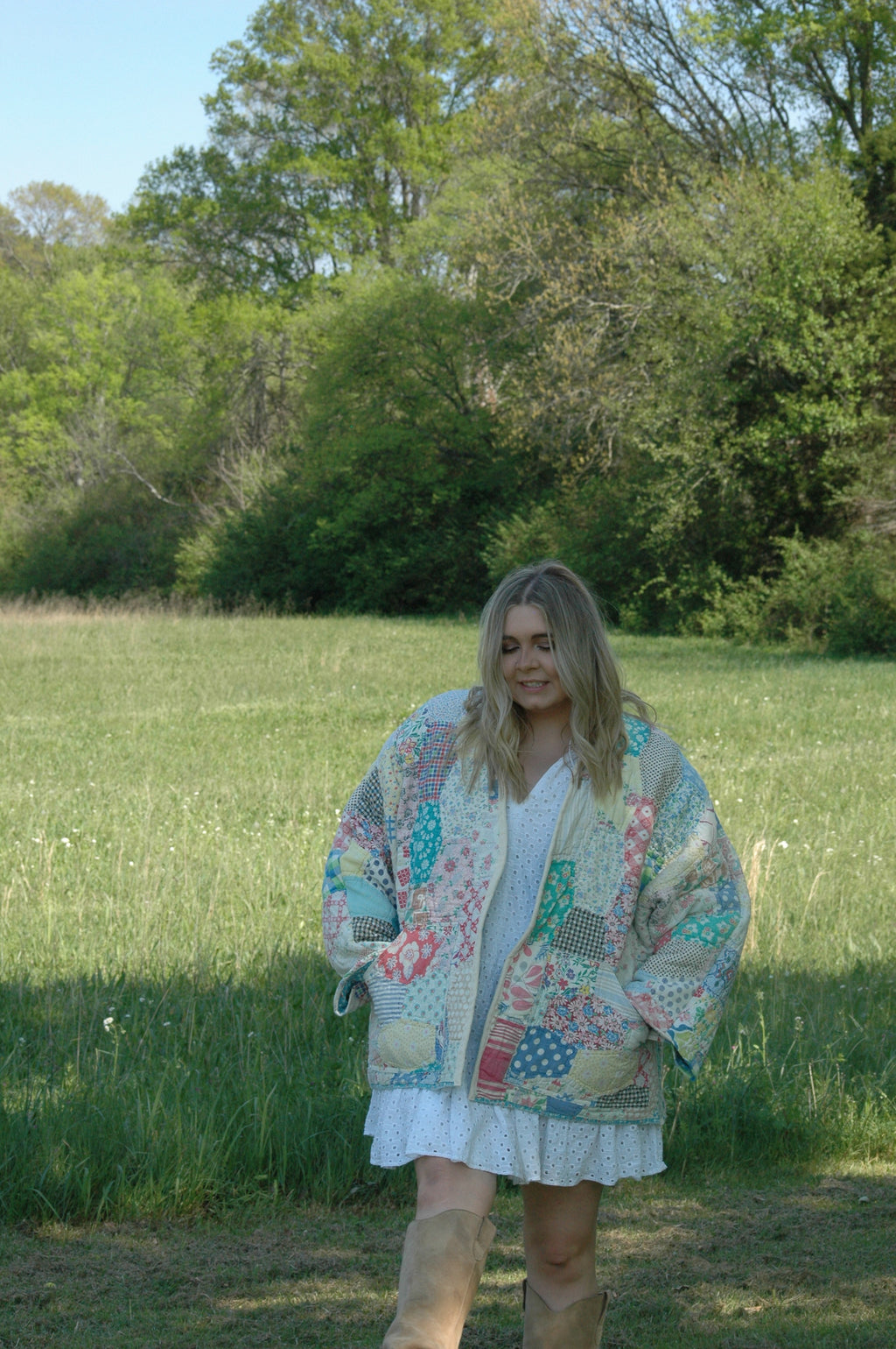 Vintage Feed Sack Multi Color Quilted Jacket with Pockets