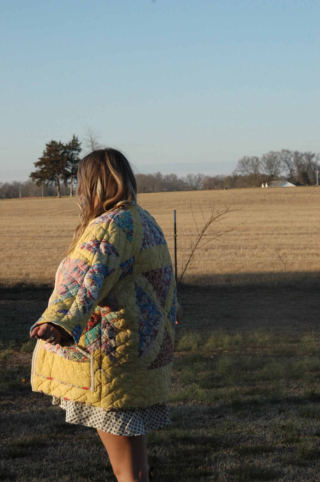 Vintage Yellow X-in-Square Quilt Jacket