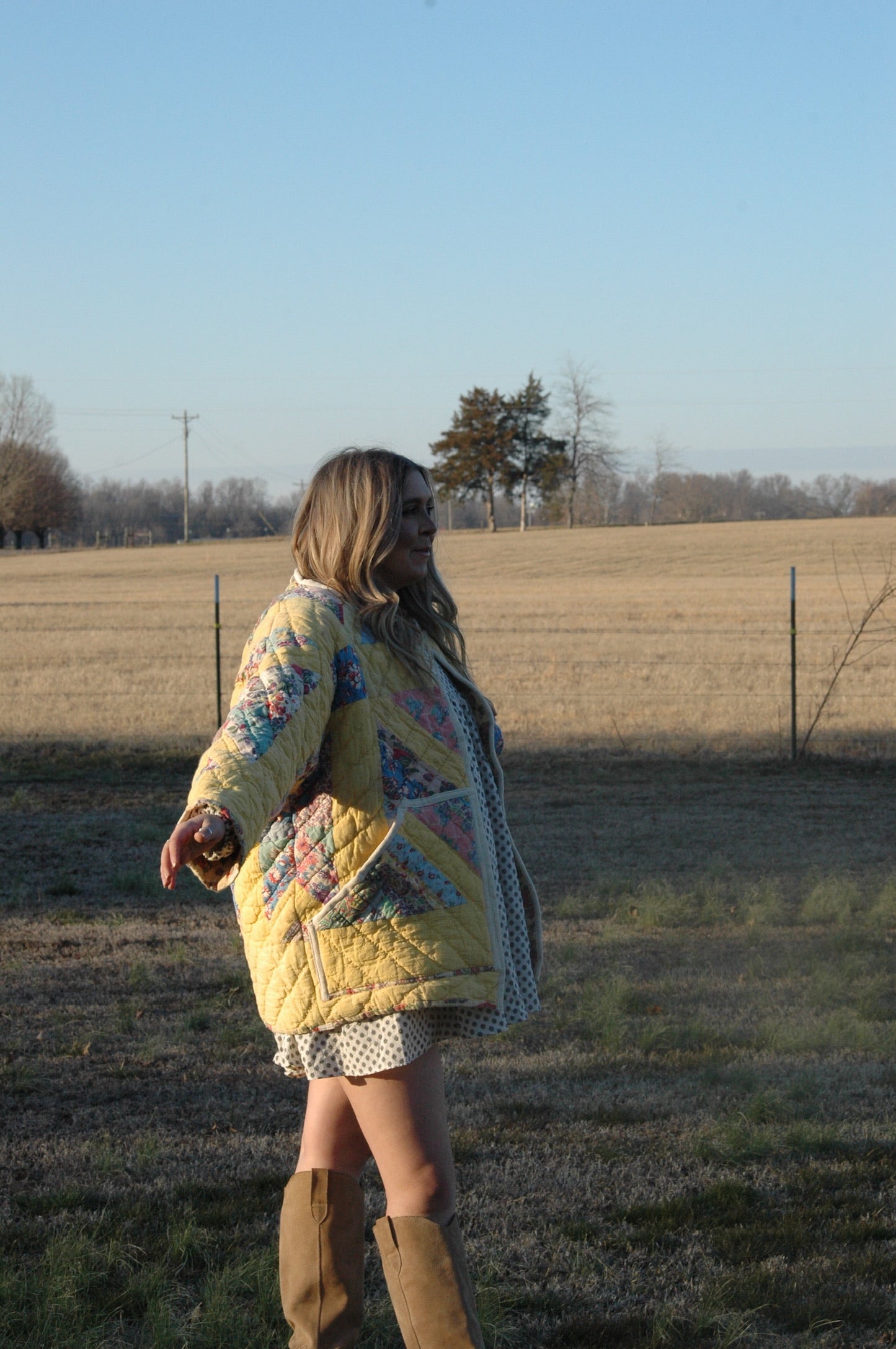 Vintage Yellow X-in-Square Quilt Jacket