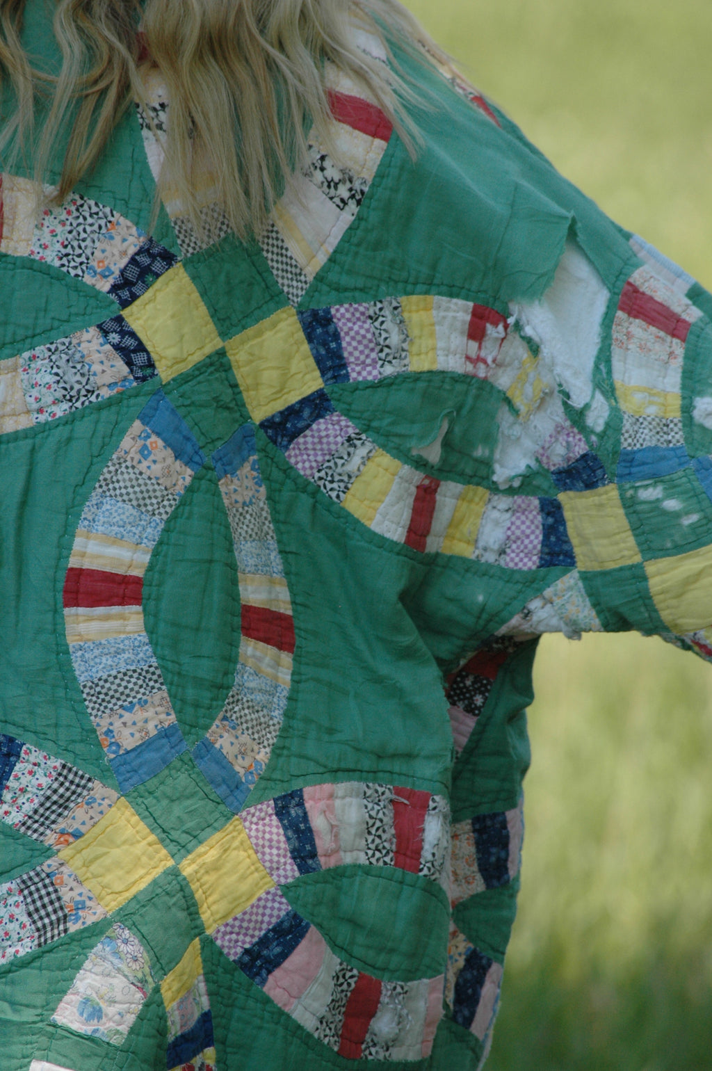 Vintage Green Wedding Ring Quilted Jacket with Pockets