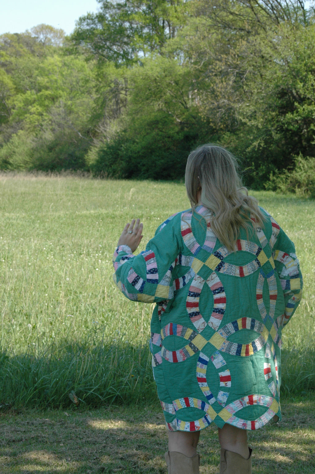 Vintage Green Wedding Ring Quilted Jacket with Pockets
