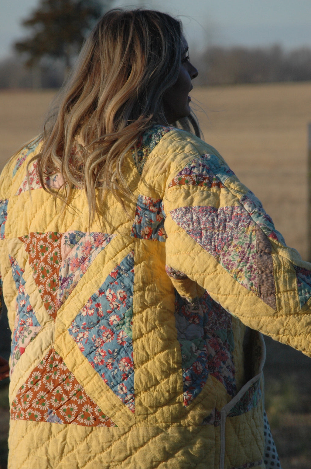 Vintage Yellow X-in-Square Quilt Jacket