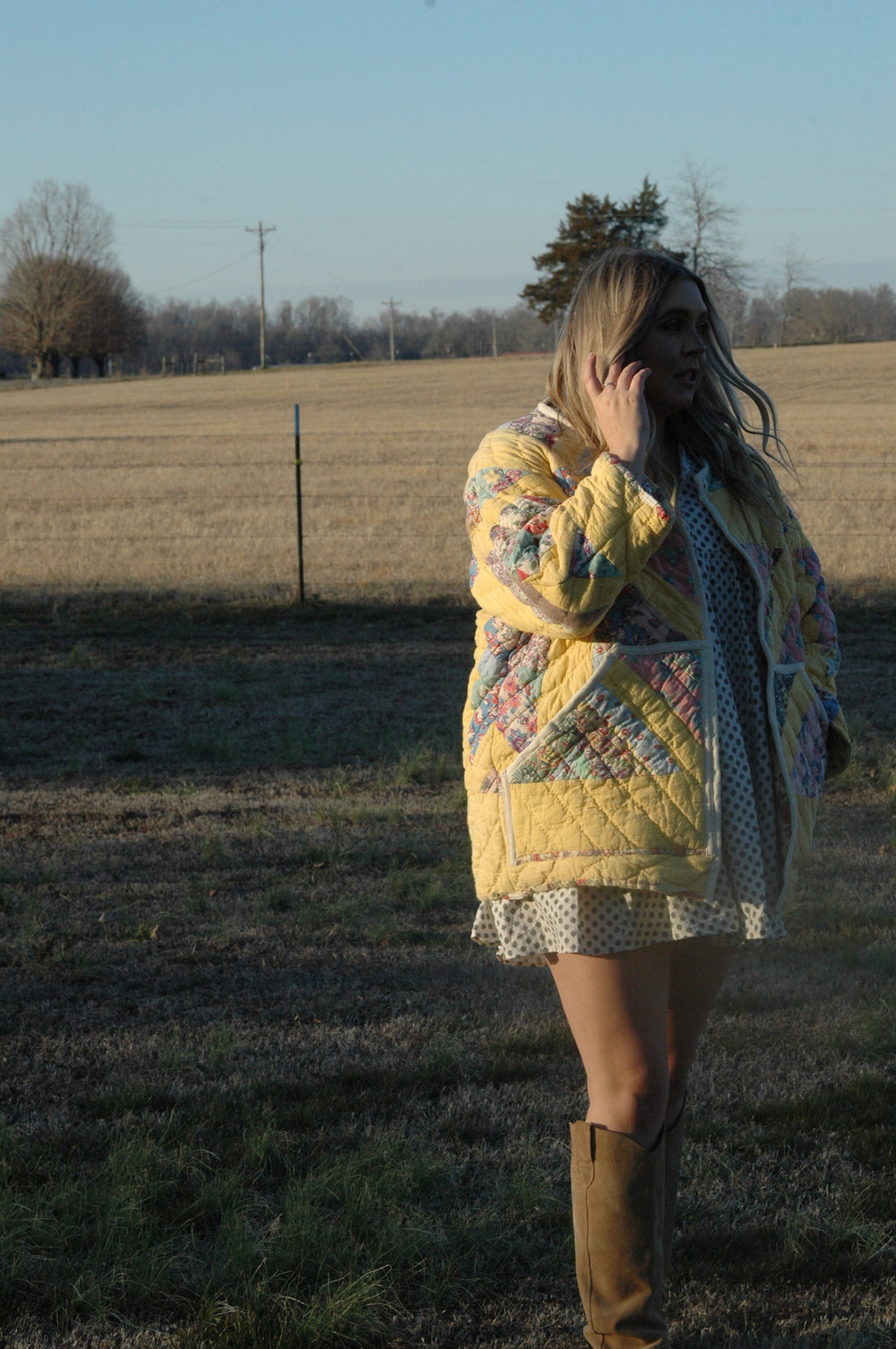 Vintage Yellow X-in-Square Quilt Jacket