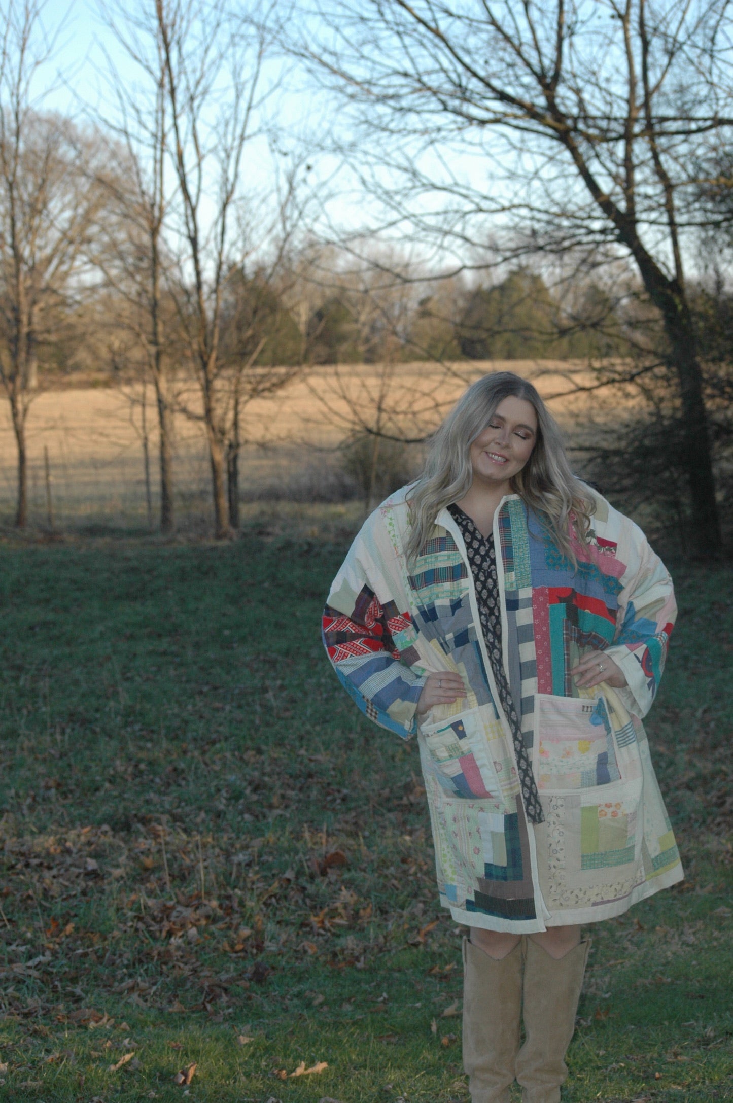 Vintage Log Cabin Patchwork Quilt Jacket