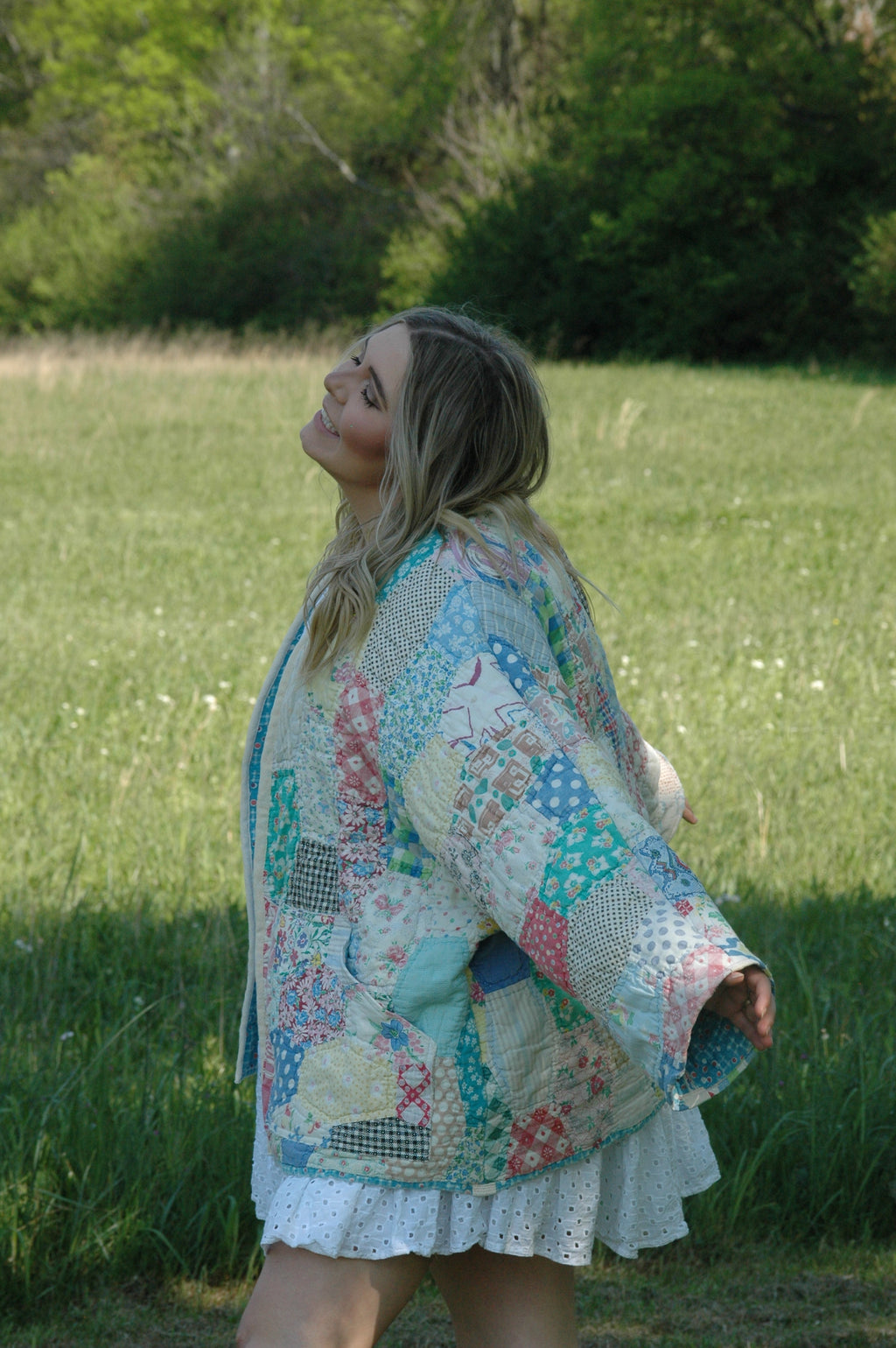 Vintage Feed Sack Multi Color Quilted Jacket with Pockets