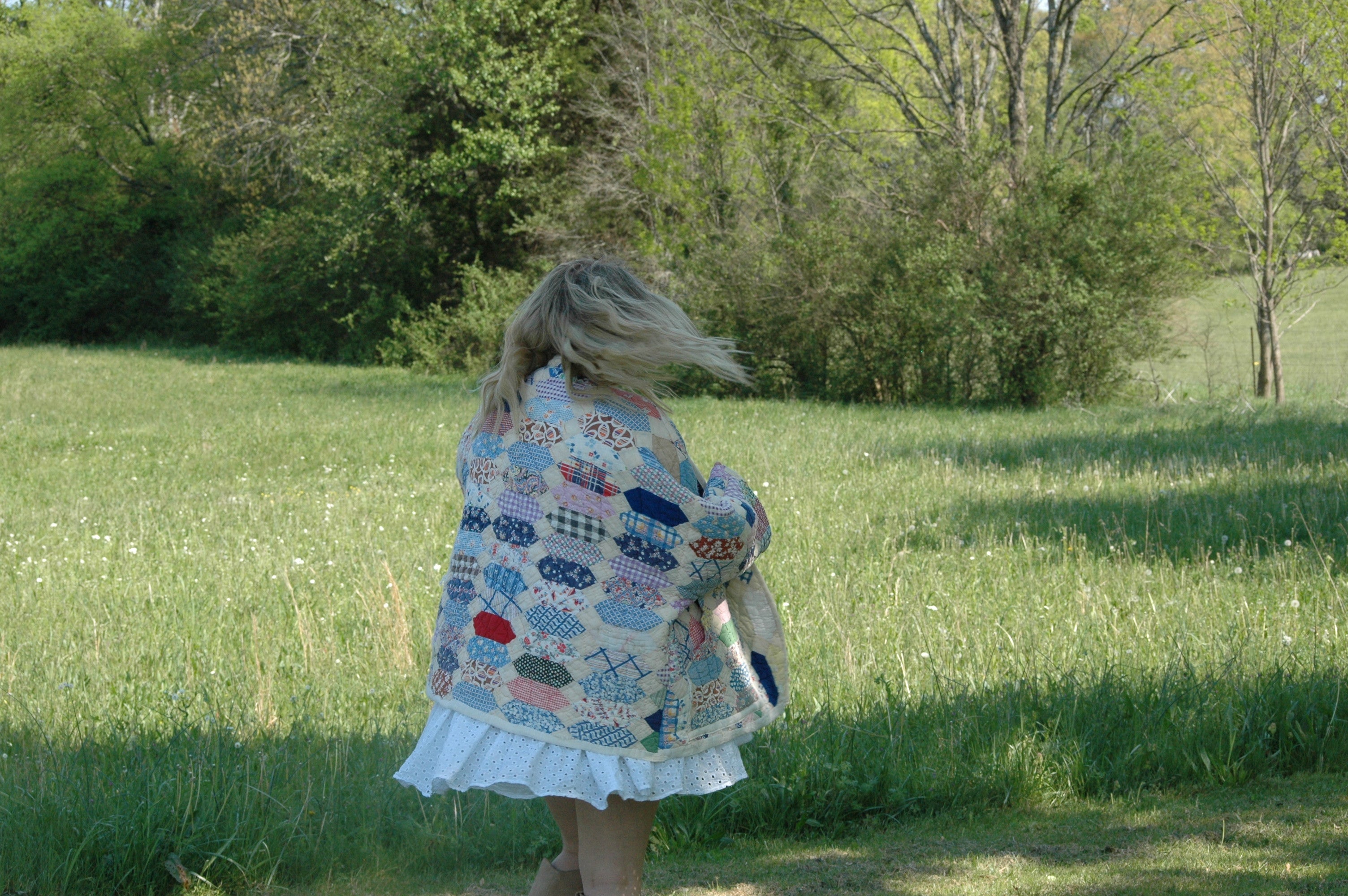 Vintage Patchwork Feed Sack Quilted Jacket with Pockets