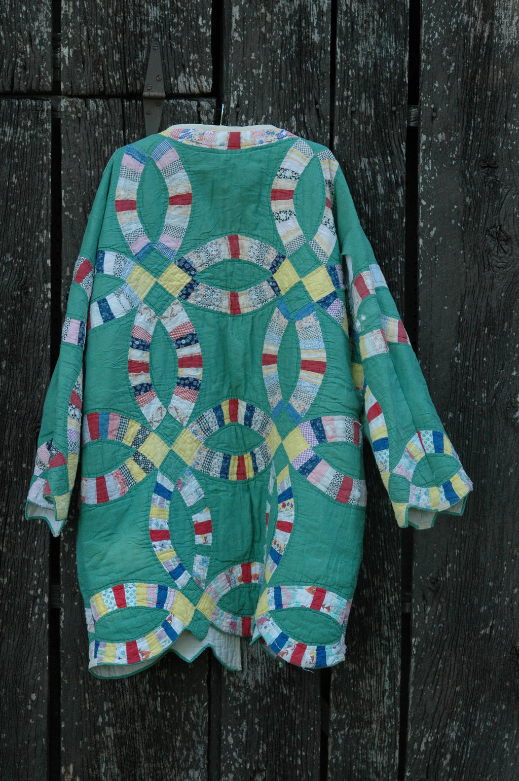 Vintage Green Wedding Ring Quilted Jacket with Pockets