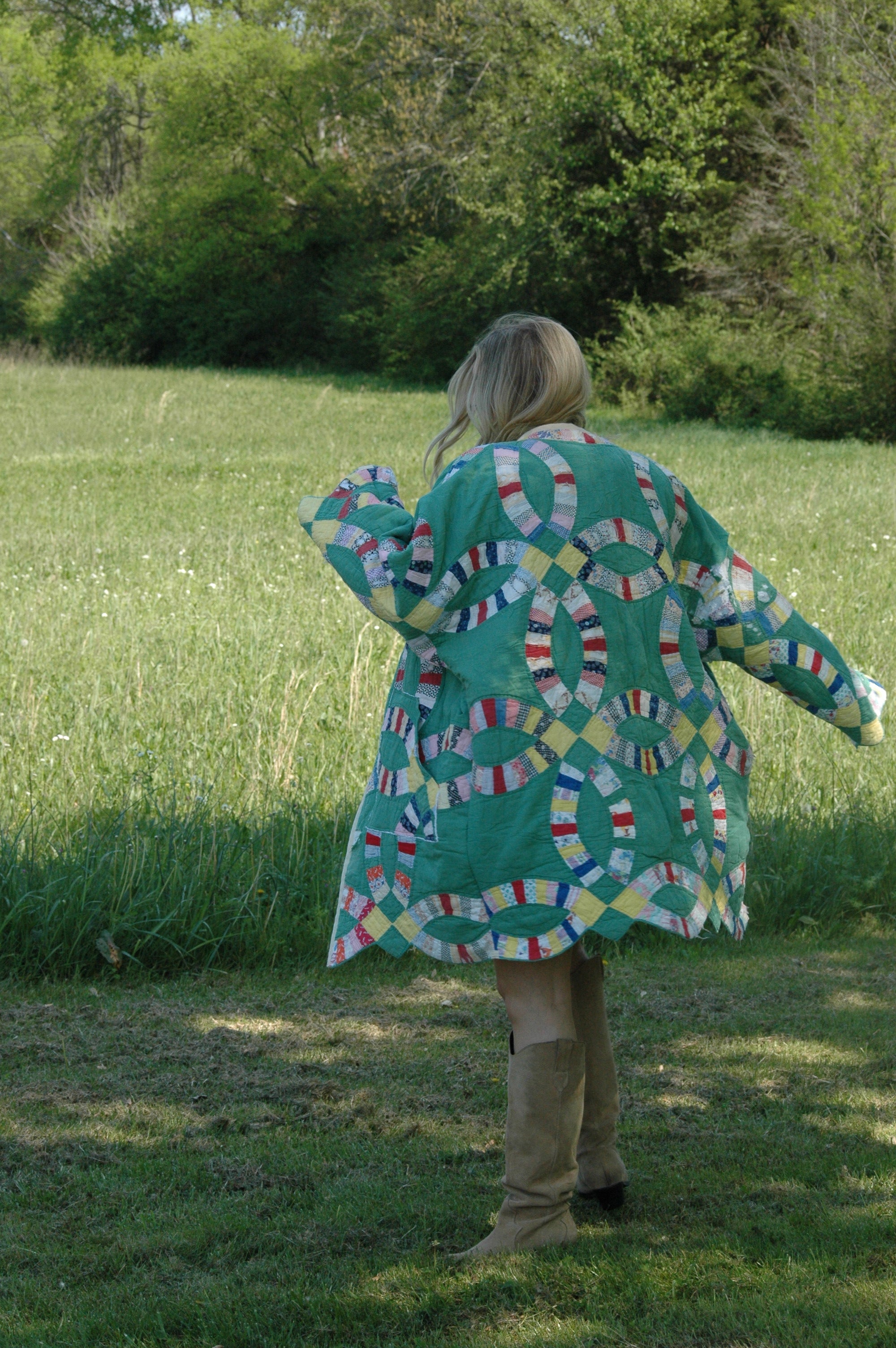Vintage Green Wedding Ring Quilted Jacket with Pockets