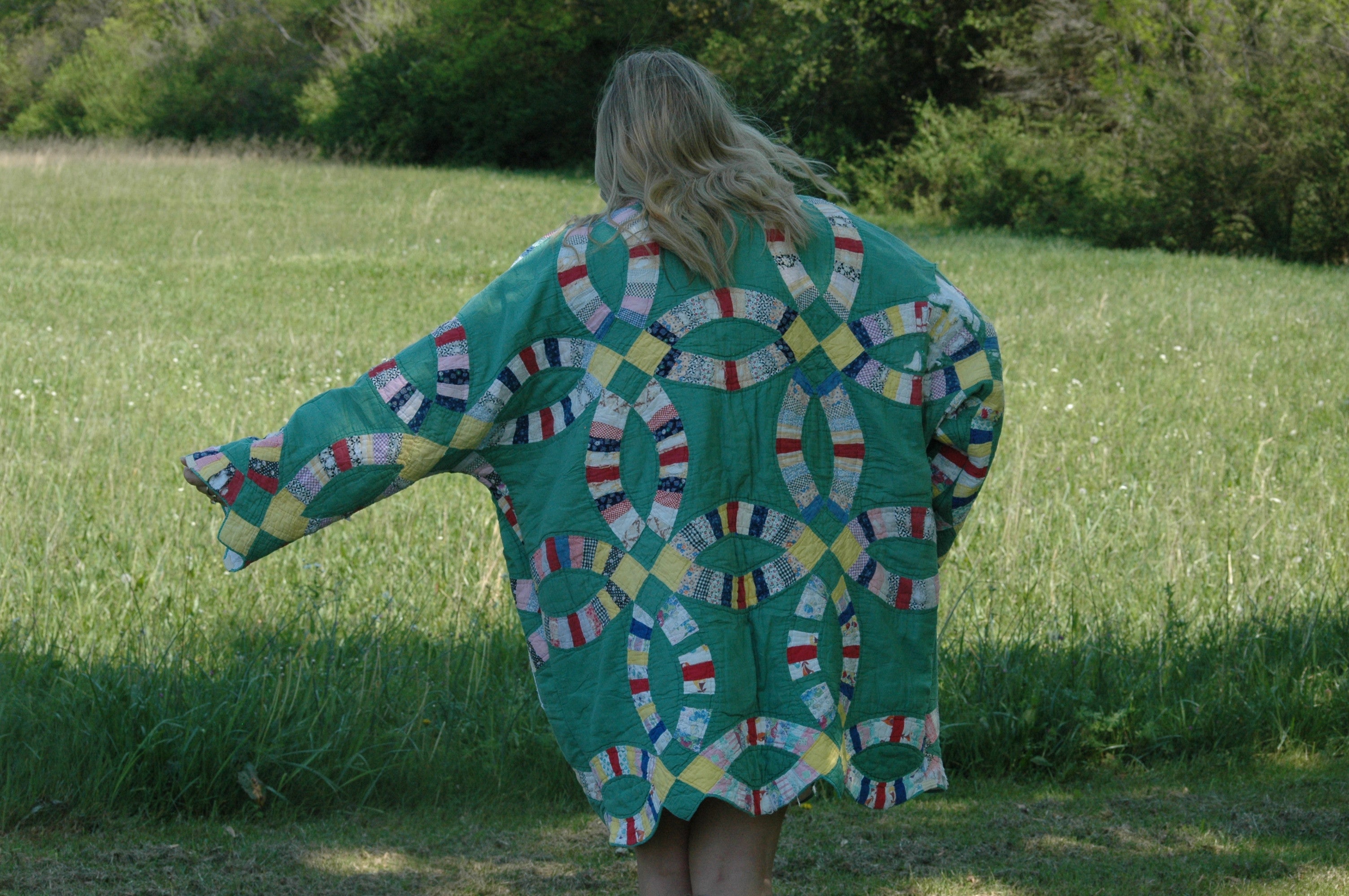 Vintage Green Wedding Ring Quilted Jacket with Pockets