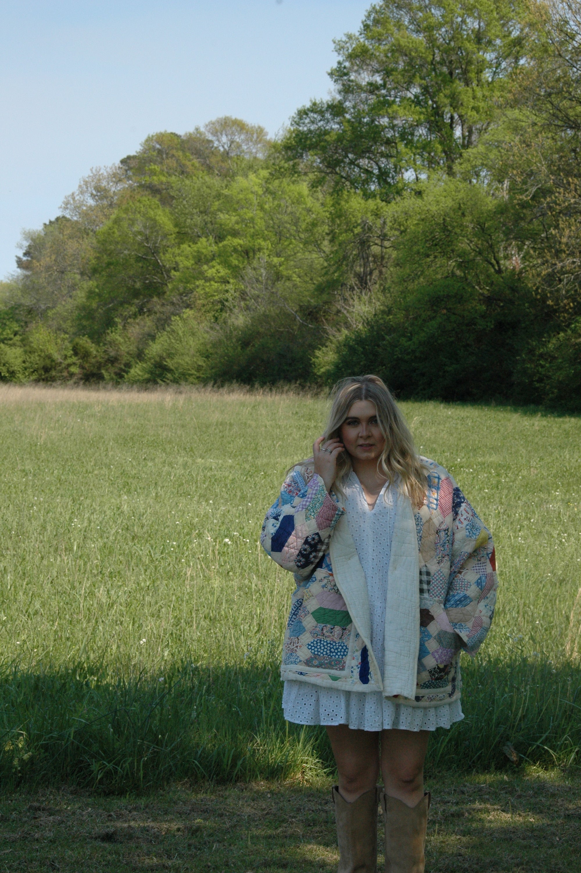 Vintage Patchwork Feed Sack Quilted Jacket with Pockets