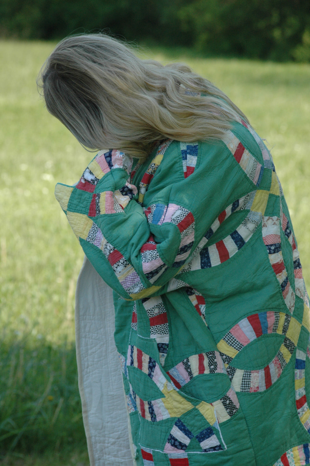 Vintage Green Wedding Ring Quilted Jacket with Pockets
