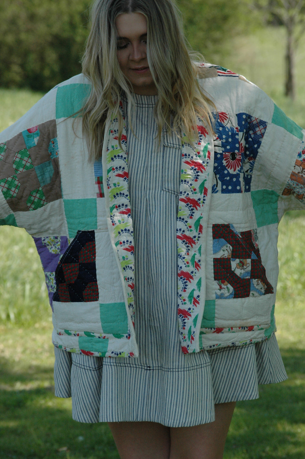 Vintage Block Bowtie Quilted Jacket with Pockets