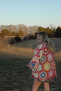 Vintage Red Grandmother's Flower Garden Quilt Jacket