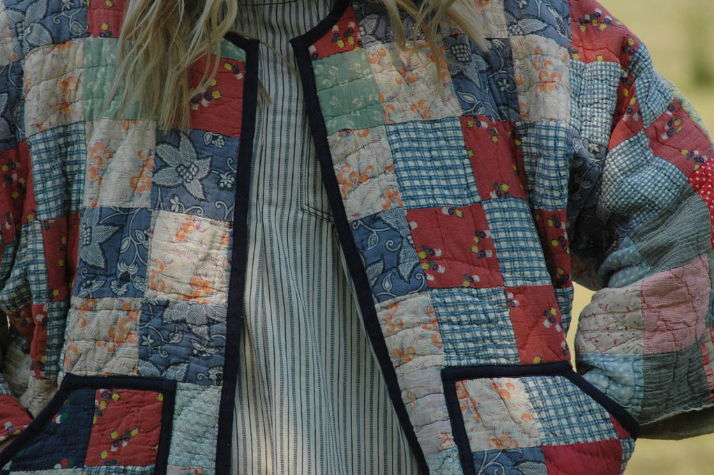 Vintage 1930s Feed Sack Quilted Jacket with Pockets