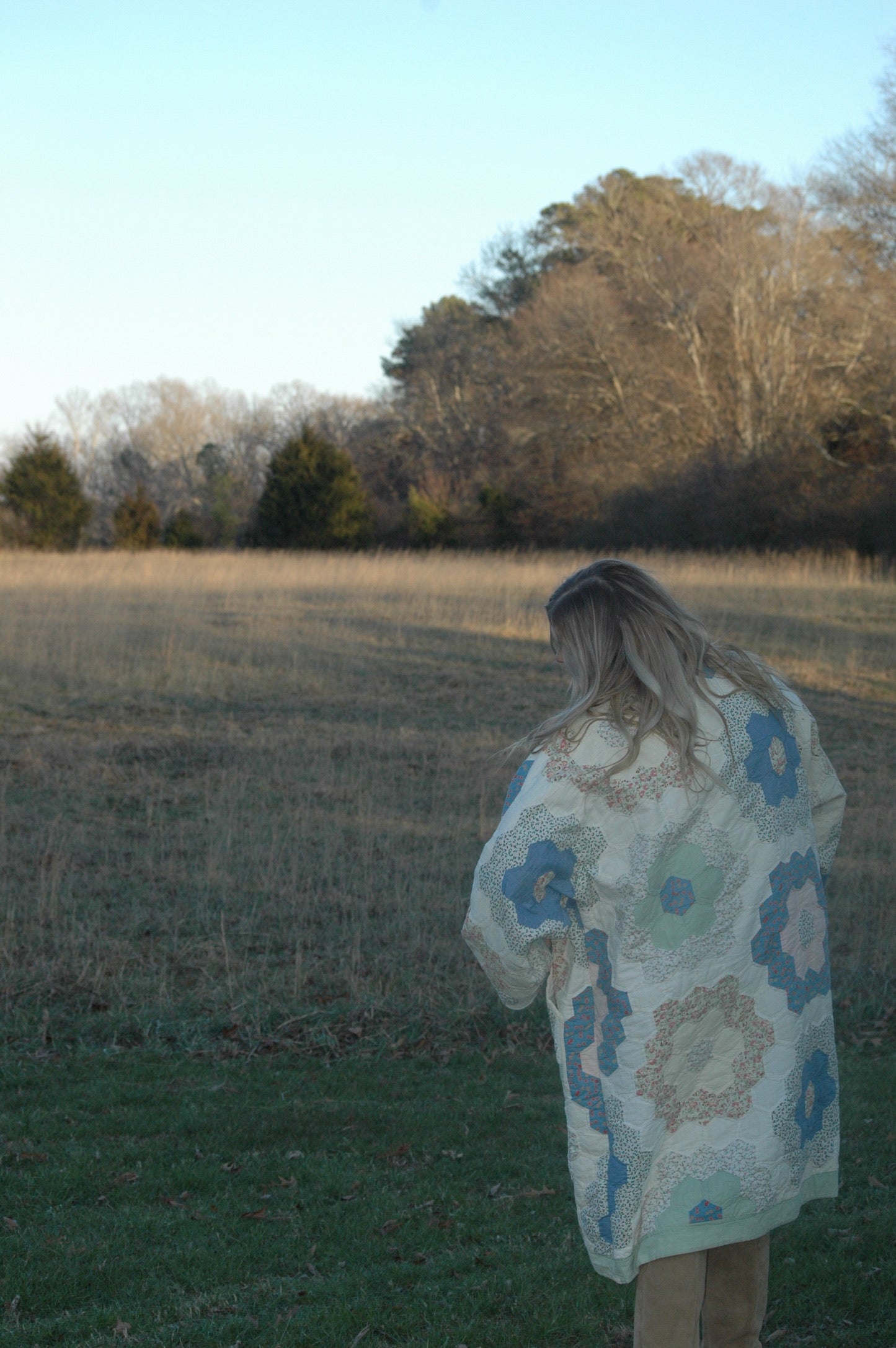 Vintage Pastel Grandmother's Flower Garden Quilt Jacket