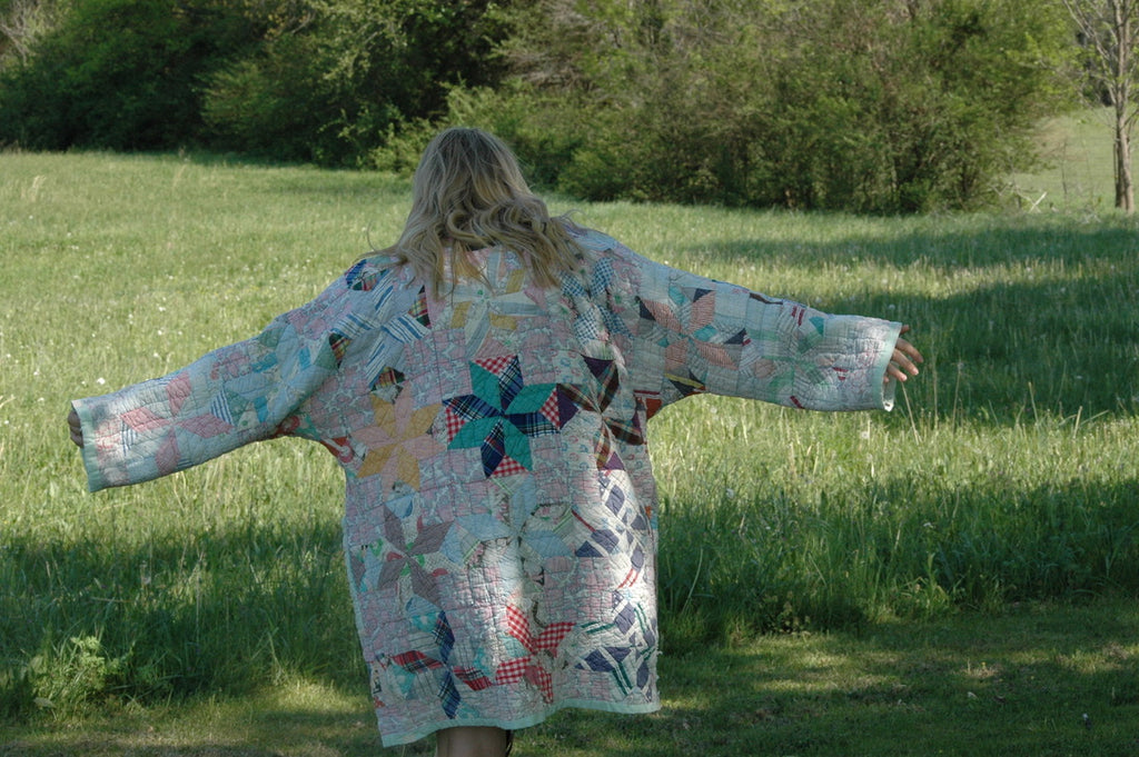 Vintage Patchwork Long Quilted Jacket with Pockets