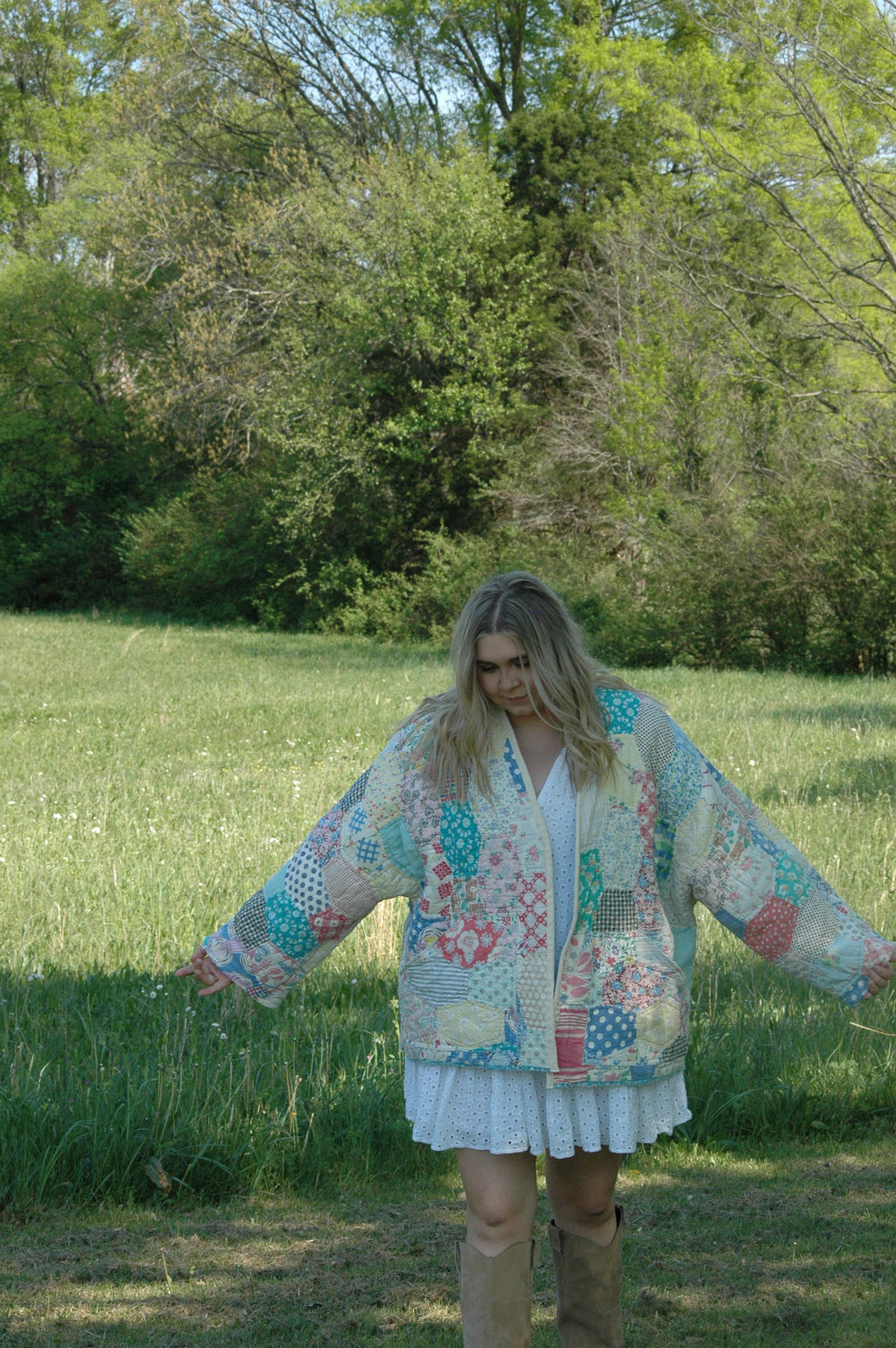 Vintage Feed Sack Multi Color Quilted Jacket with Pockets