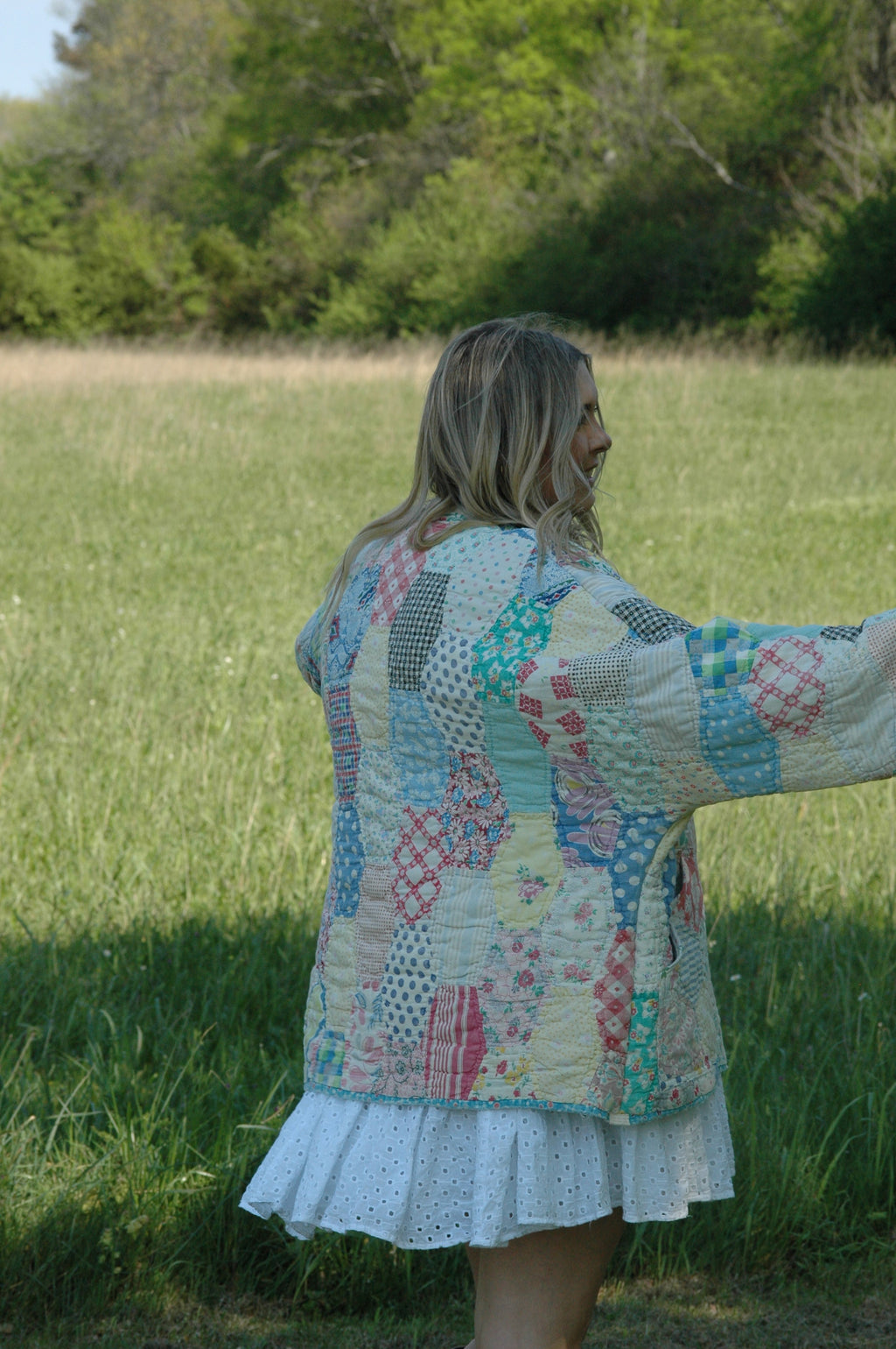 Vintage Feed Sack Multi Color Quilted Jacket with Pockets