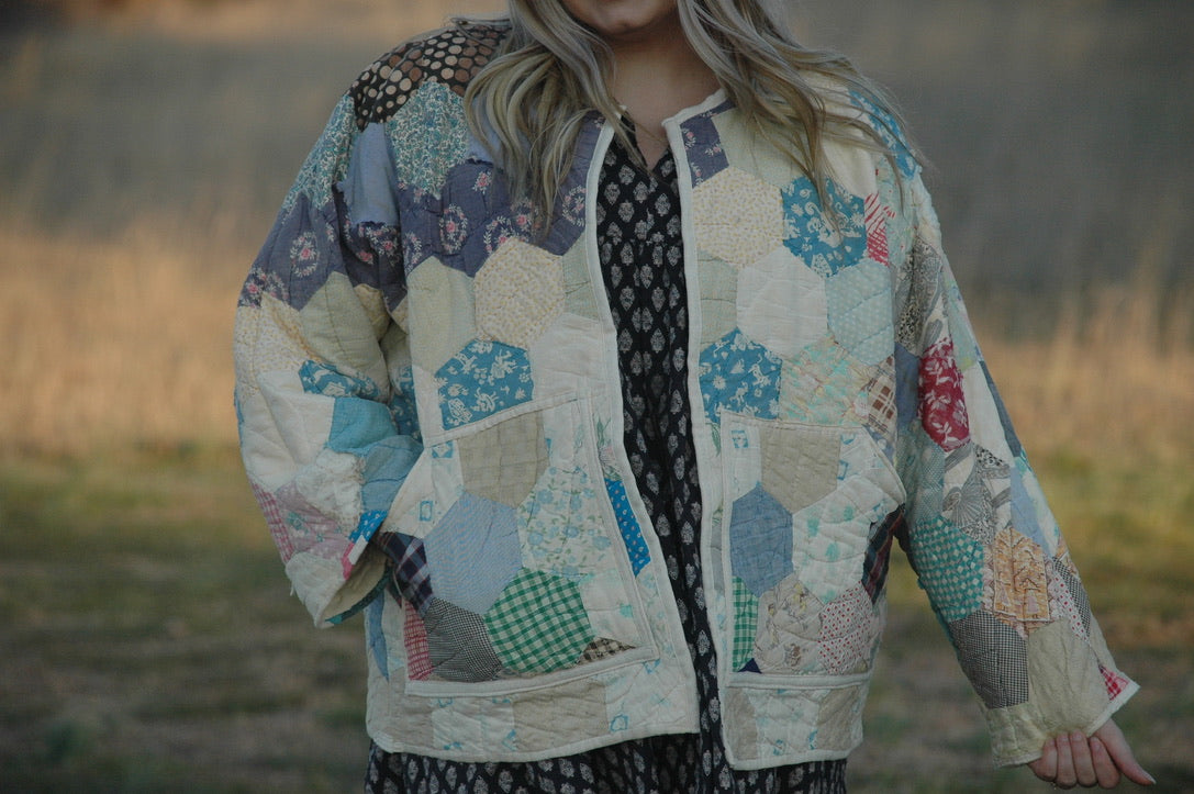 Vintage Hexagon Medallion Quilt Jacket