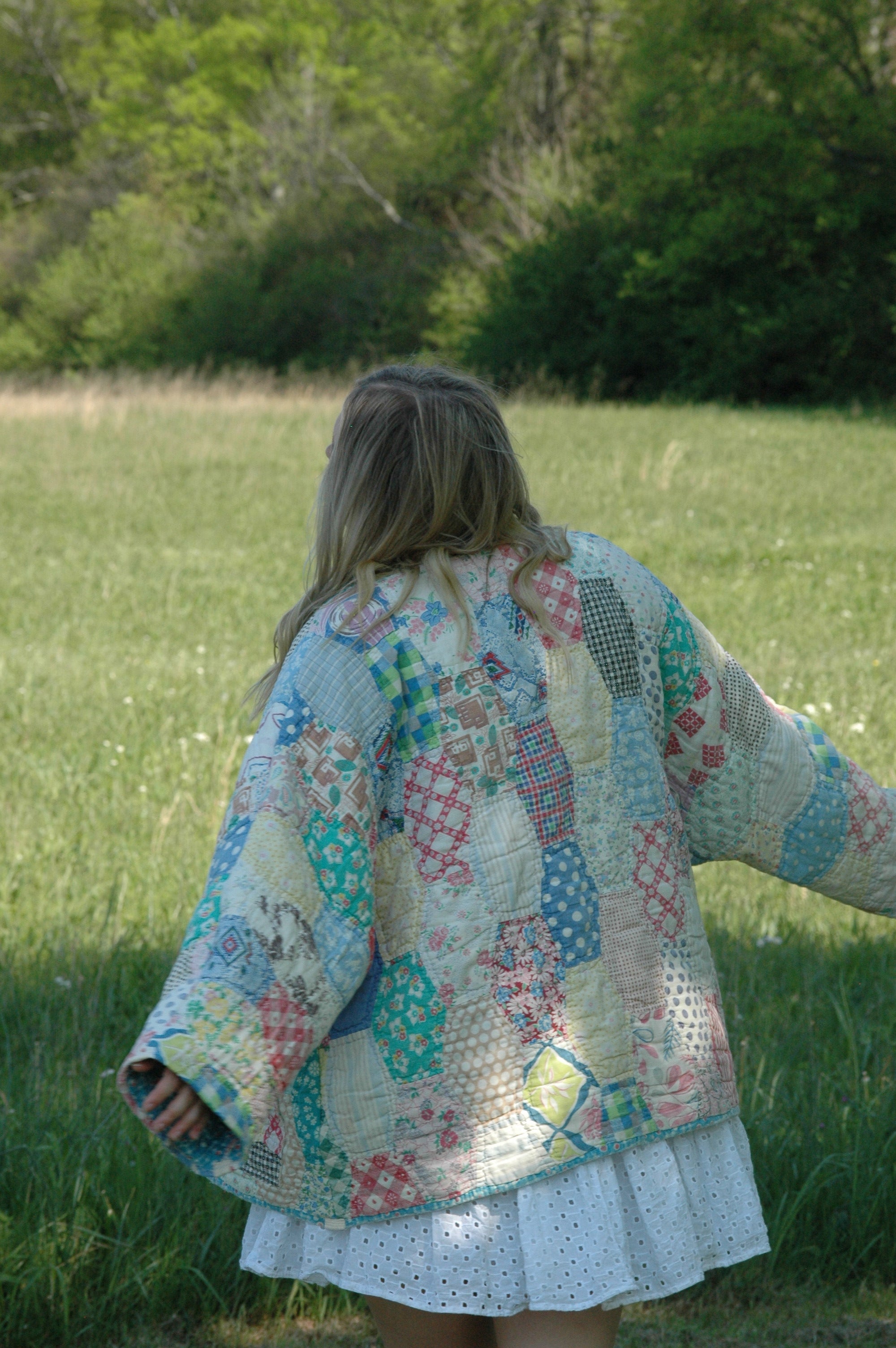 Vintage Feed Sack Multi Color Quilted Jacket with Pockets