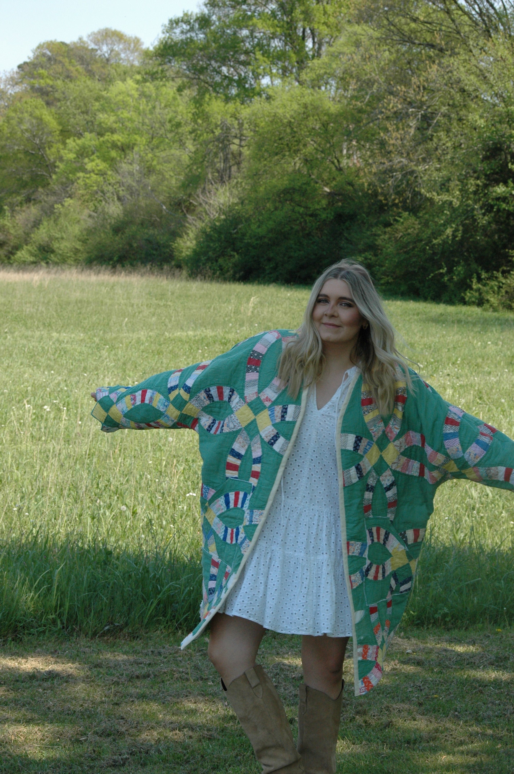 Vintage Green Wedding Ring Quilted Jacket with Pockets