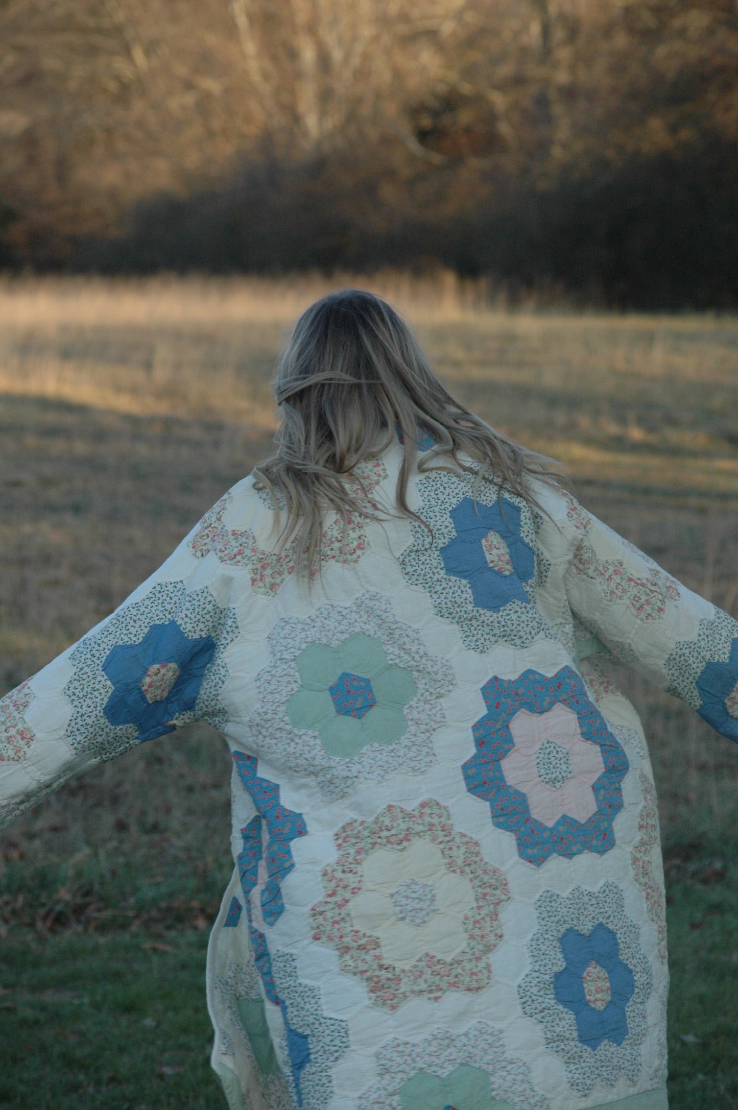Vintage Pastel Grandmother's Flower Garden Quilt Jacket